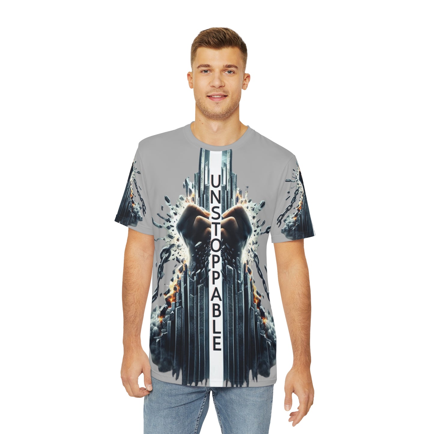 UNSTOPPABLE -Men's Polyester Tee - Light Grey