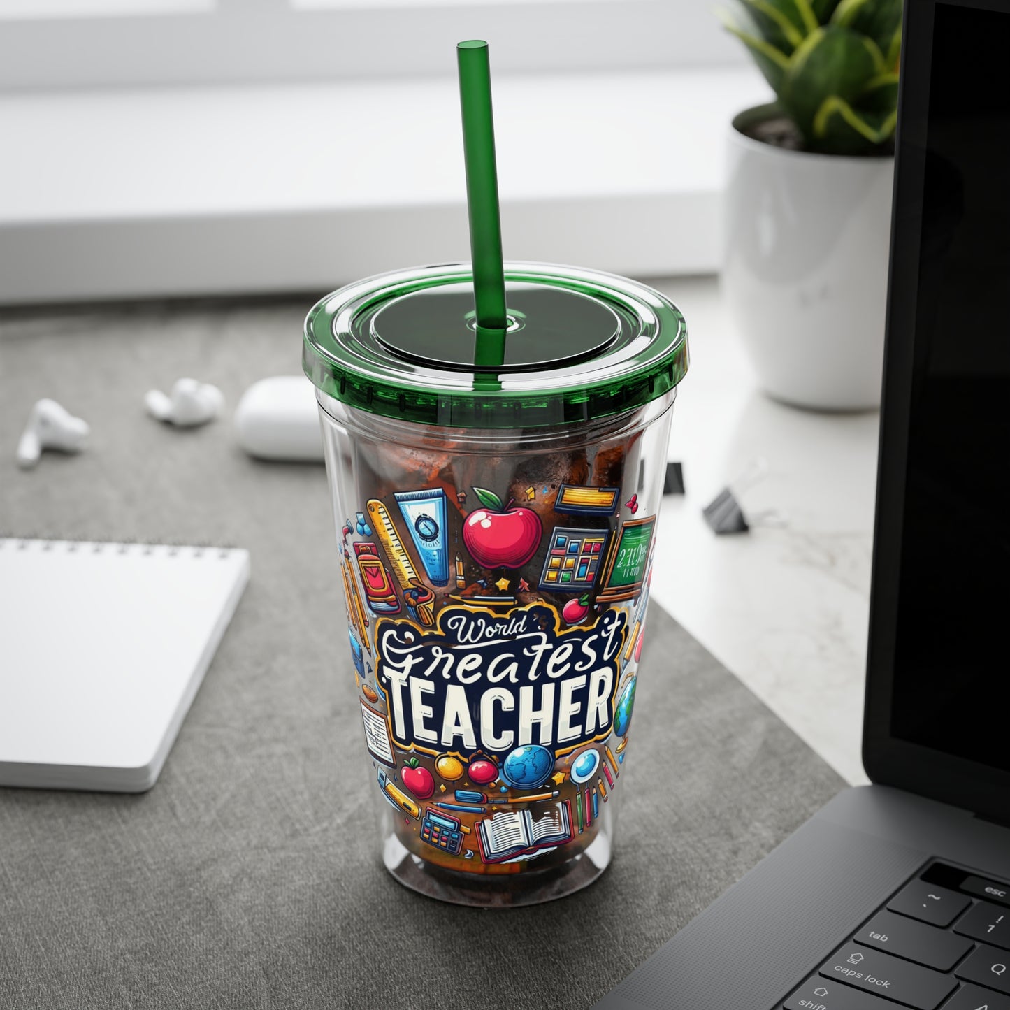 World's Greatest Teacher - Sunsplash Tumbler with Straw, 16oz (G2)