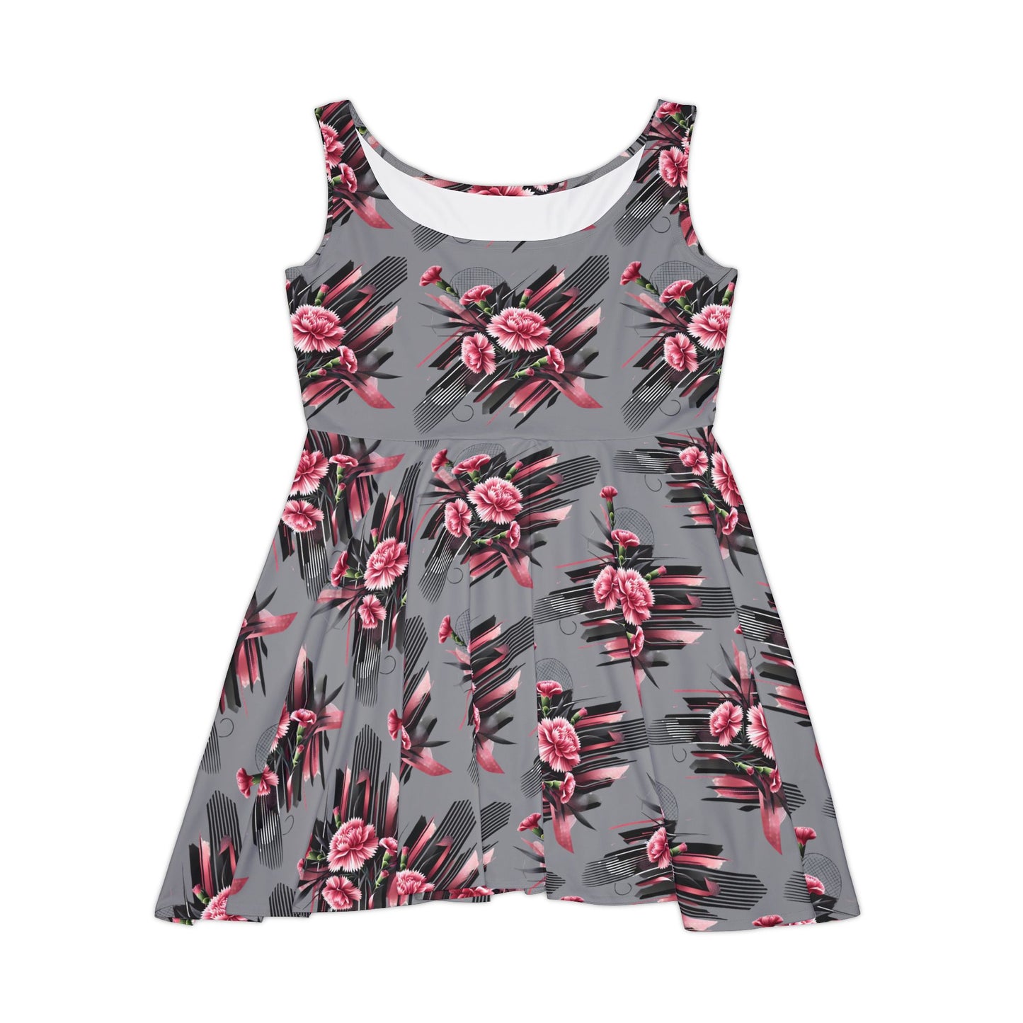 Pink Carnations On Grey Skater Dress