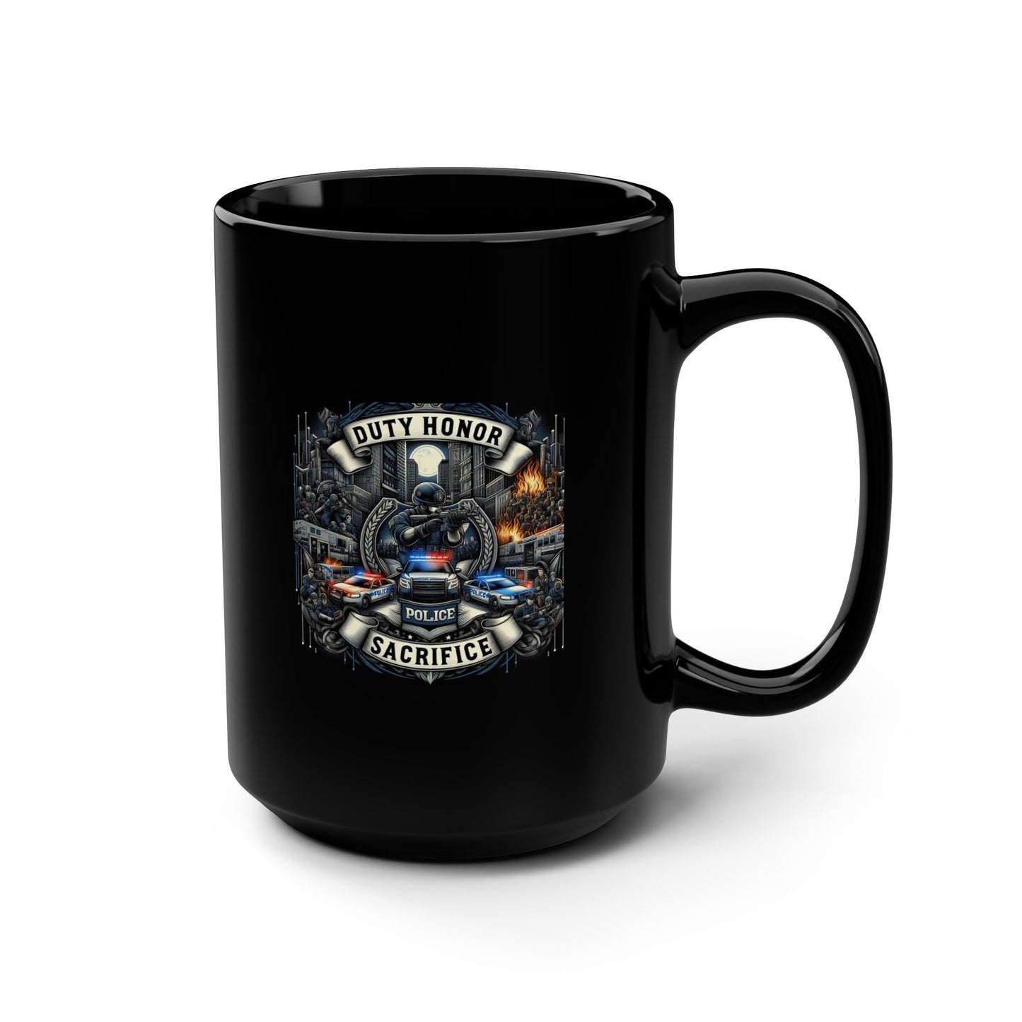 Duty, Honor, Sacrifice - Police -2 Sided 15oz Black Mug