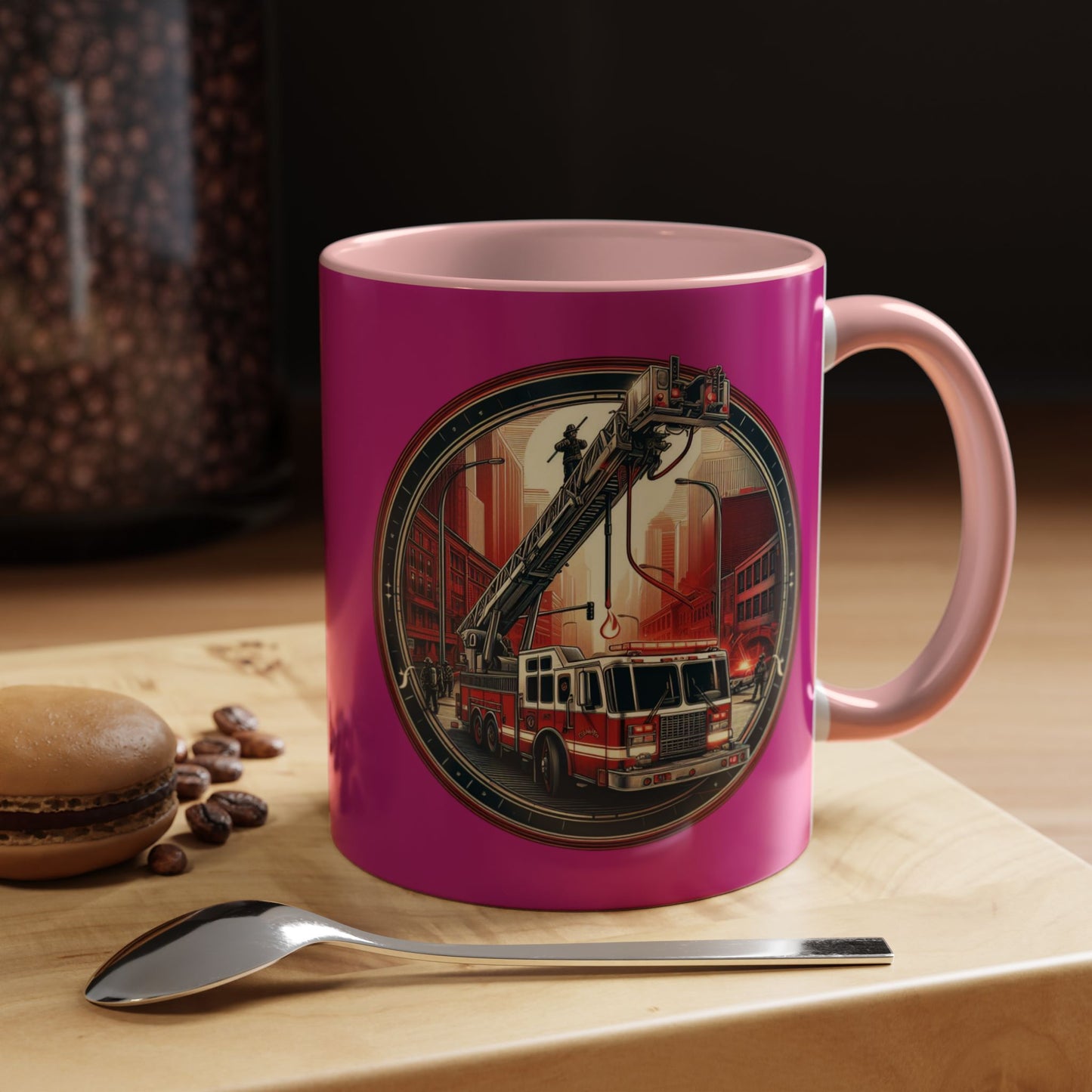 Courage Under Fire - Fire Chief - Hook and Ladder - Pink/White Accent Coffee Mug, 11oz