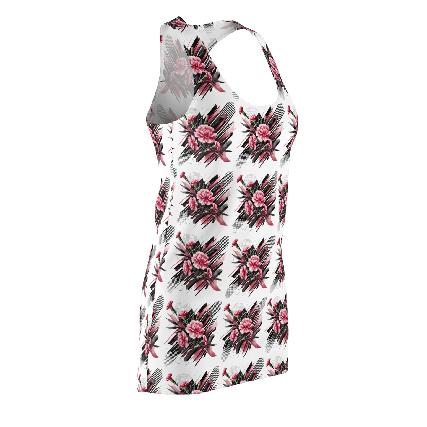 Pink Carnations On White Racerback Dress