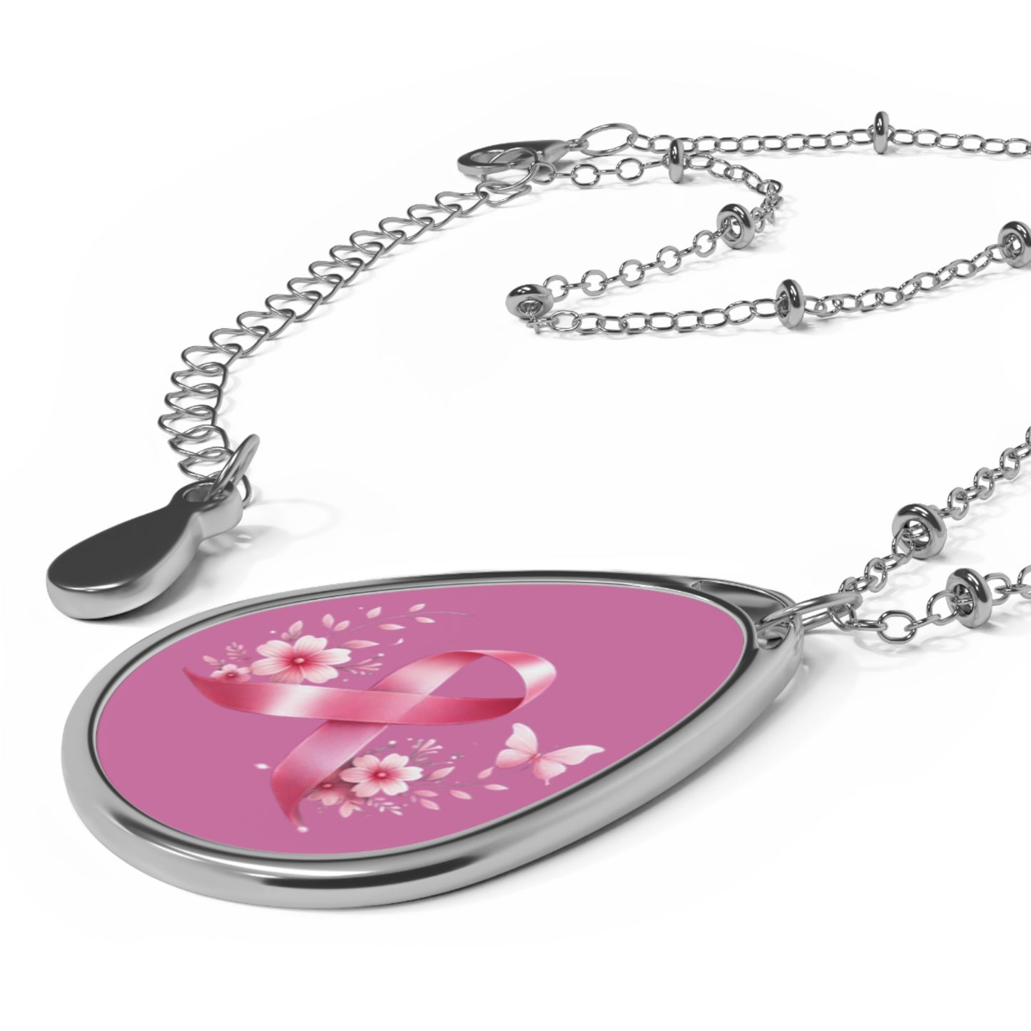 Breast Cancer Awareness Oval Necklace