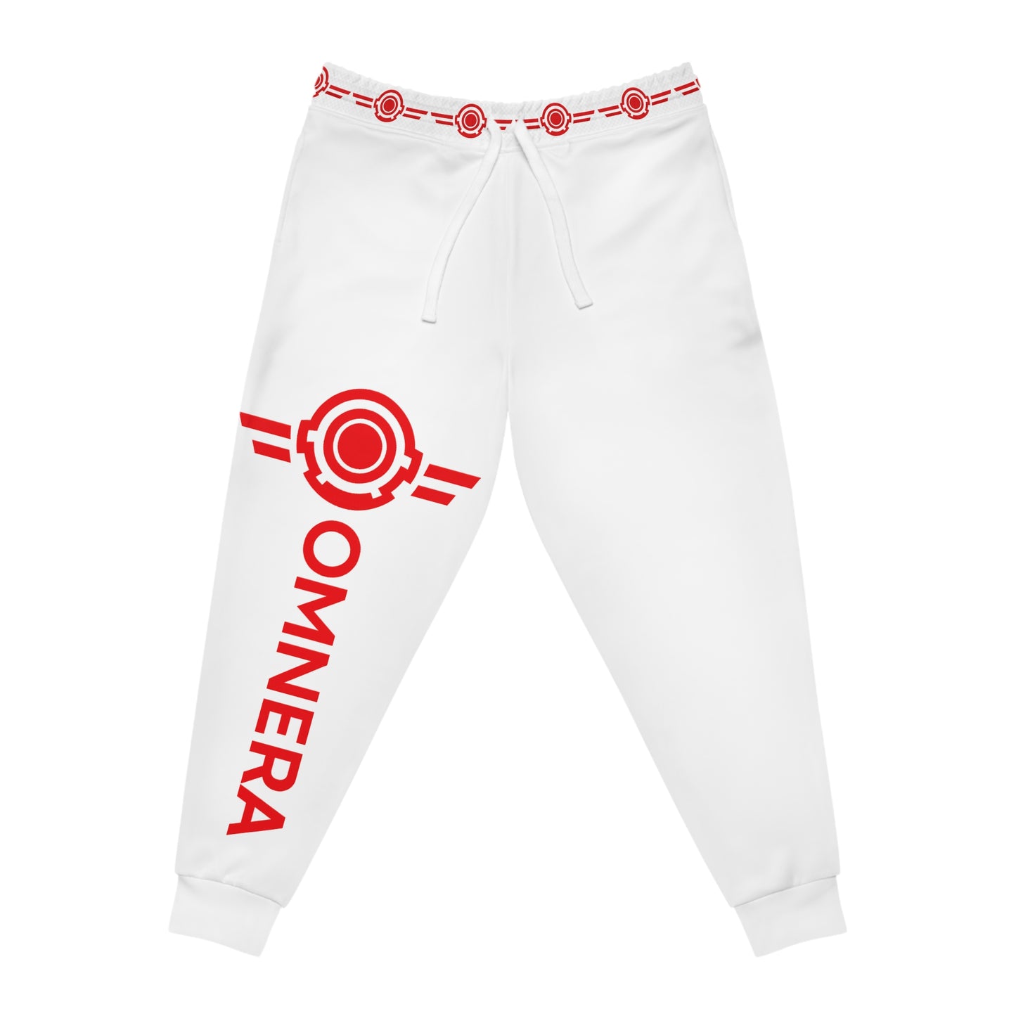 Omnera Branded Logo Athletic Joggers — White & Red Branded Track Pants
