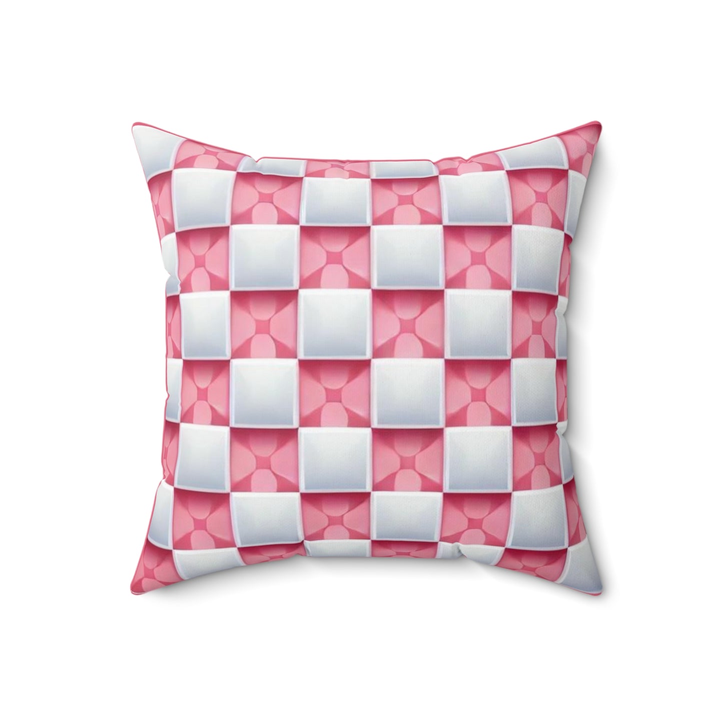 Rose Pink and White Spun Polyester Square Pillow