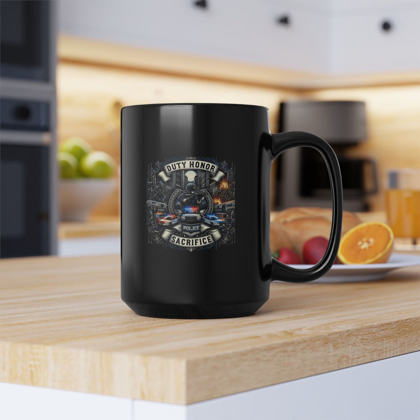 Duty, Honor, Sacrifice - Police -2 Sided 15oz Black Mug