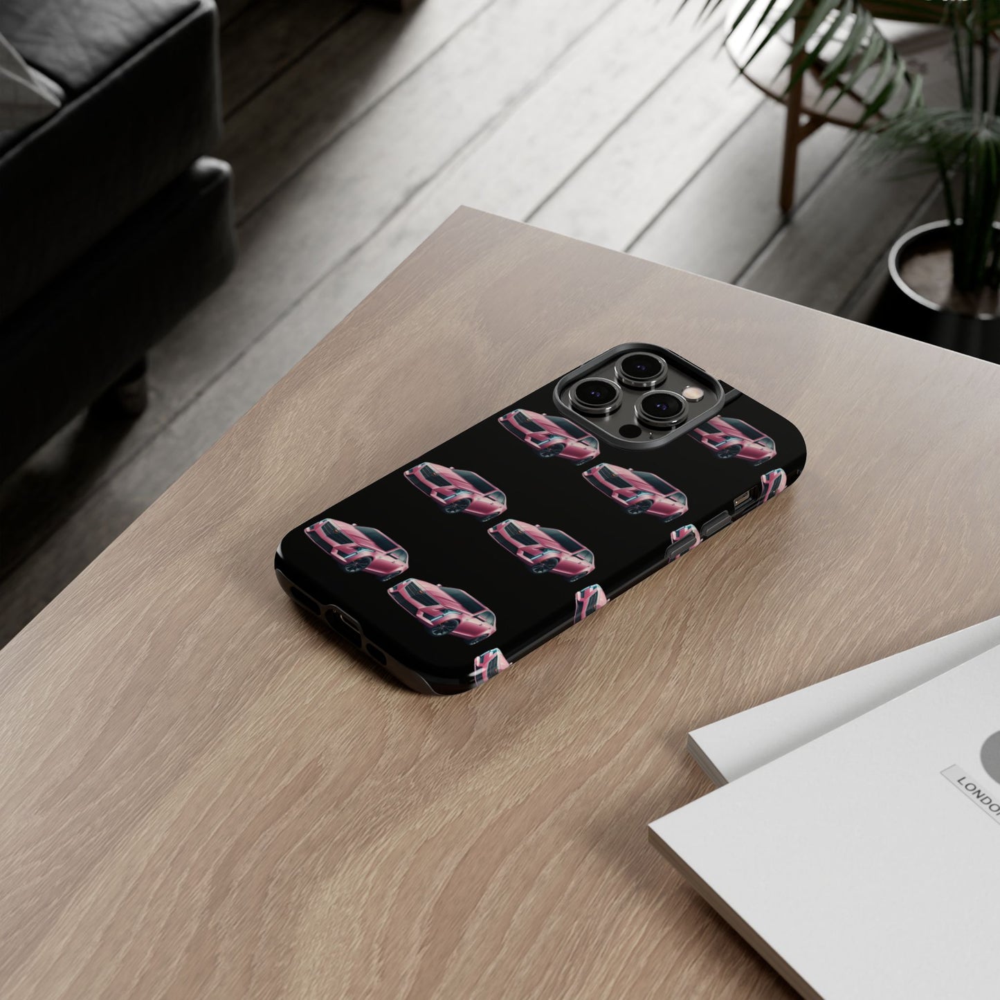 Pink Caddy On Black Phone Case