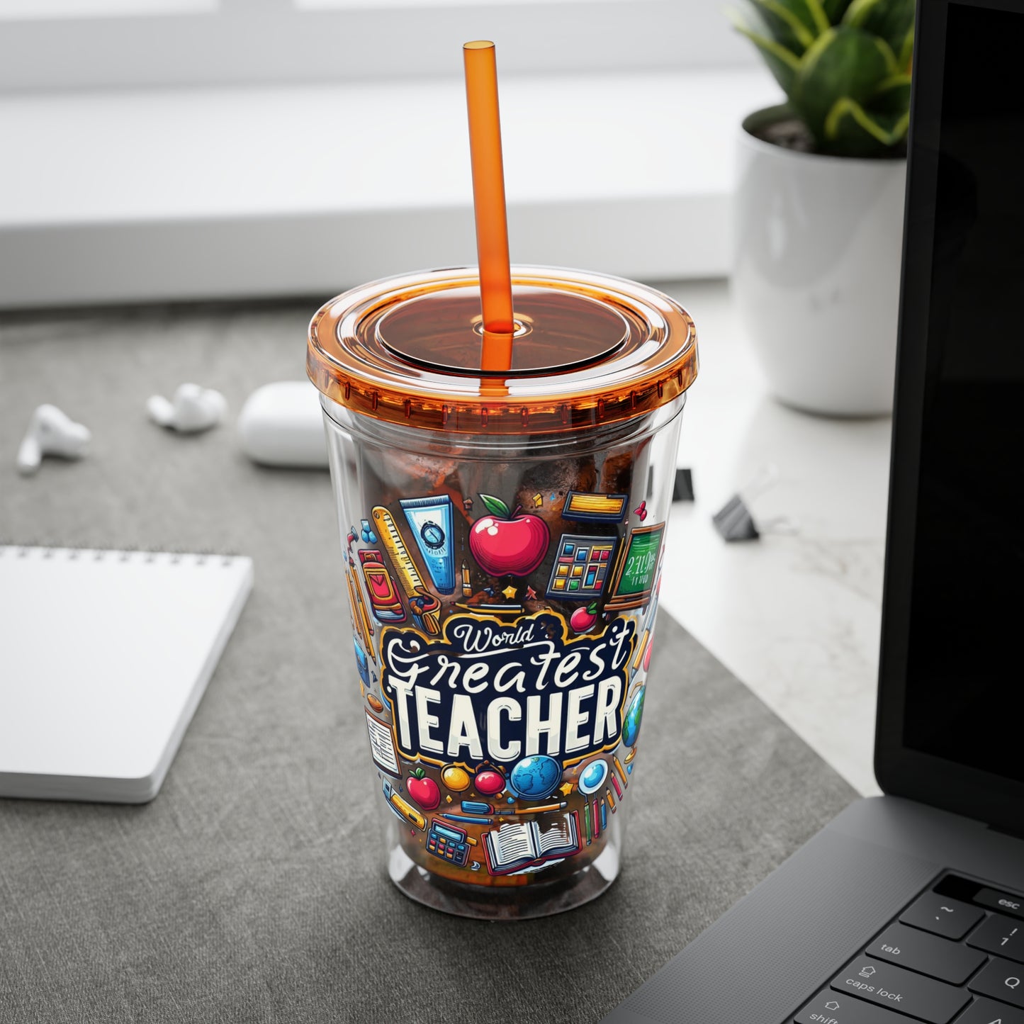 World's Greatest Teacher - Sunsplash Tumbler with Straw, 16oz (G2)