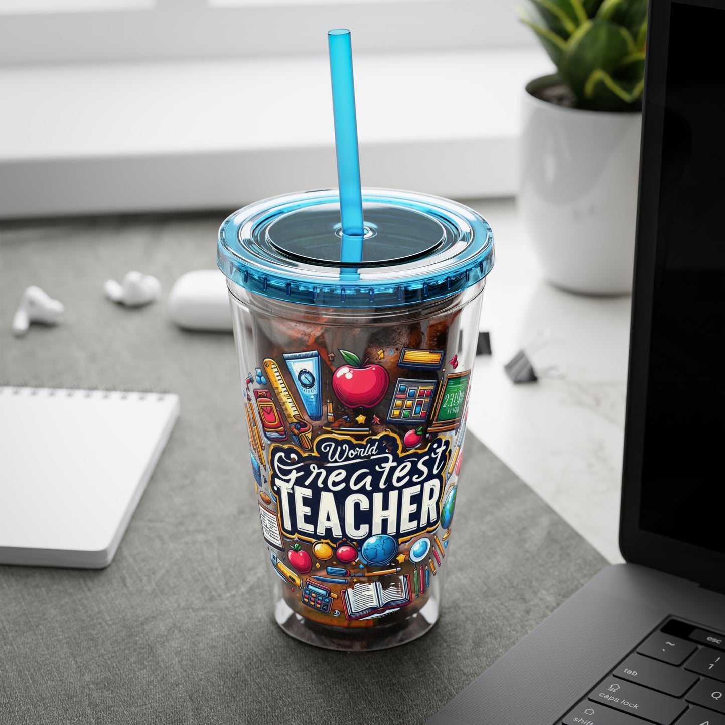 World's Greatest Teacher - Sunsplash Tumbler with Straw, 16oz (G2)