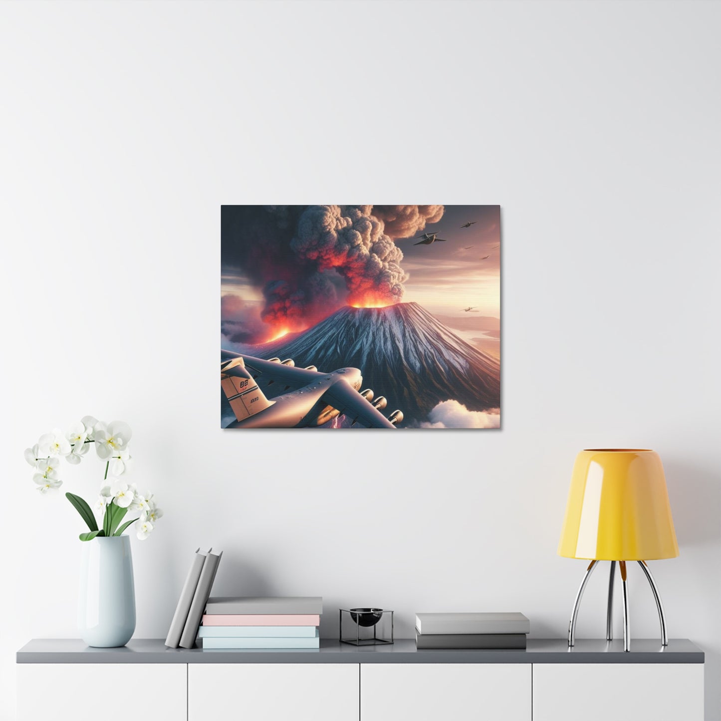 Airlift Aircraft Over Hawaiian Volcano on Stretched Canvas