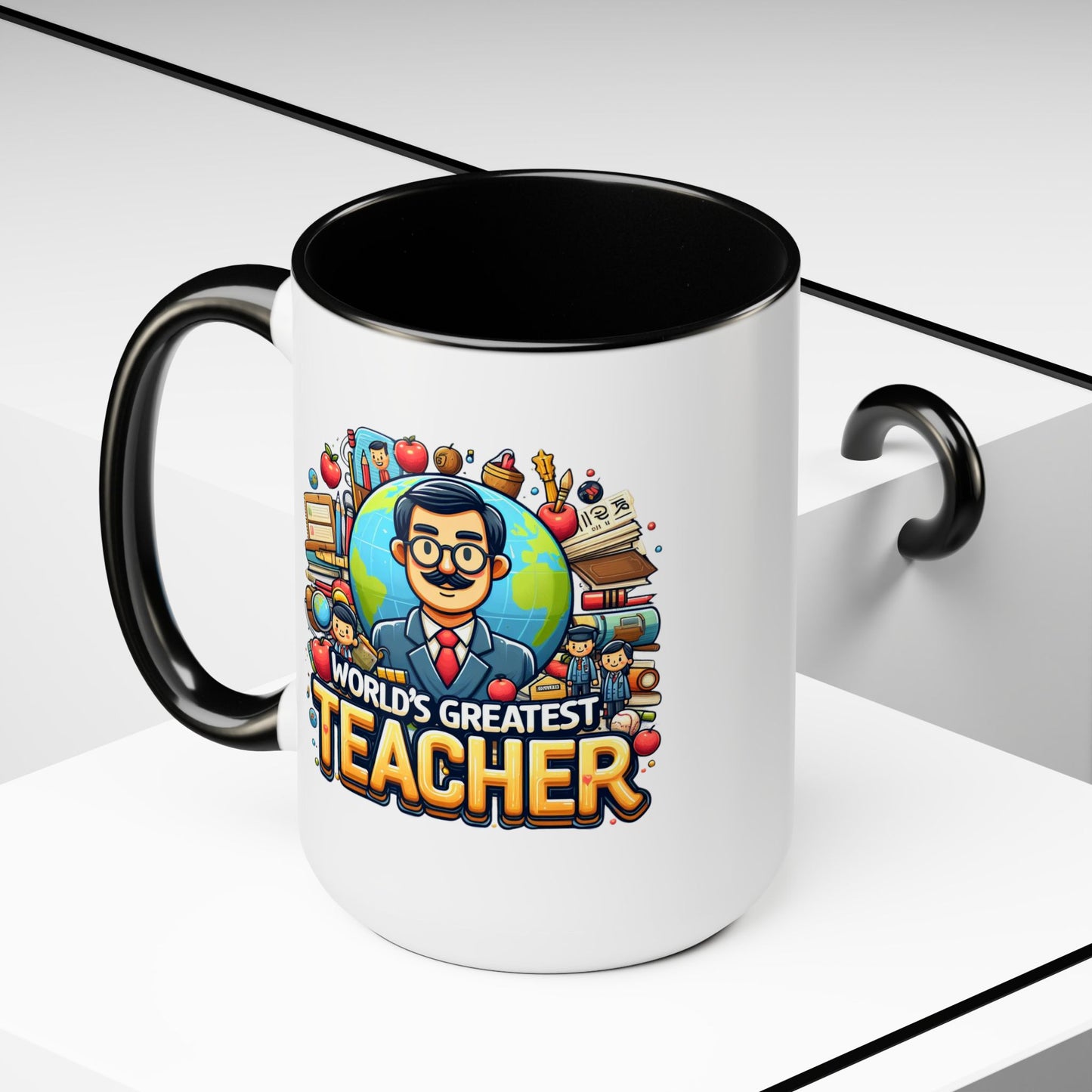 World's Greatest Teacher - Two-Tone Coffee Mugs, 15oz, (LeftG1)