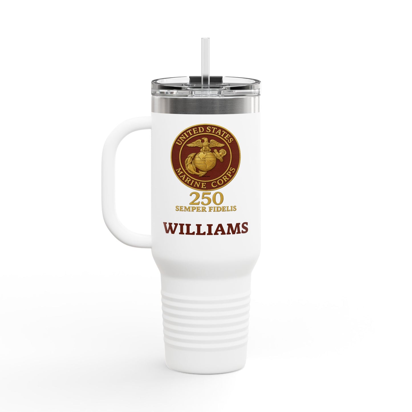 Customizable 40oz Insulated Travel Mug - United States Marine Corps Semper Fidelis Design (Emblem Has Deep Red Background)