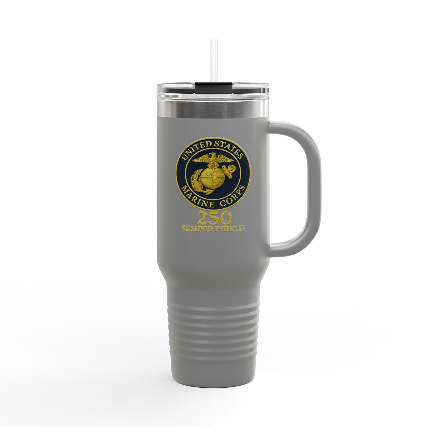 40oz Insulated Travel Mug - United States Marine Corps Semper Fidelis Design (Emblem On Navy Blue Background)