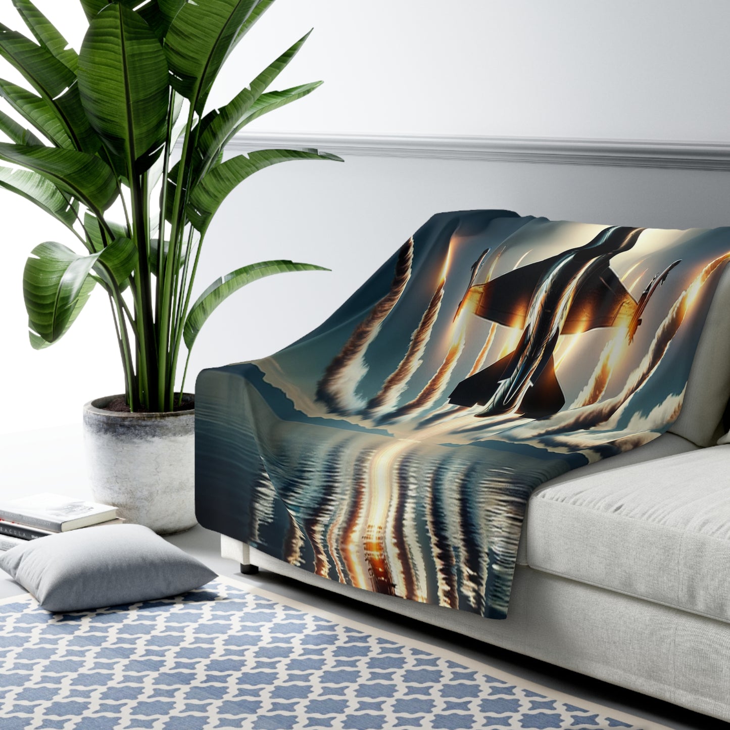 F16 Fighter With Full Afterburners  - Sherpa Fleece Blanket