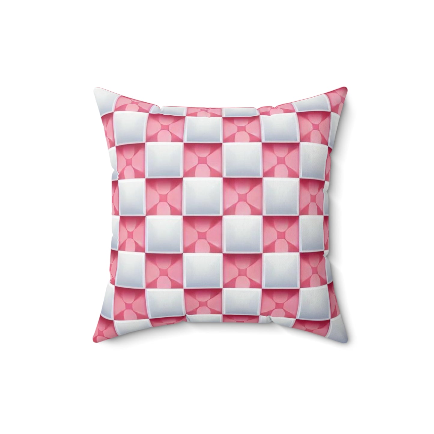 Rose Pink and White Spun Polyester Square Pillow