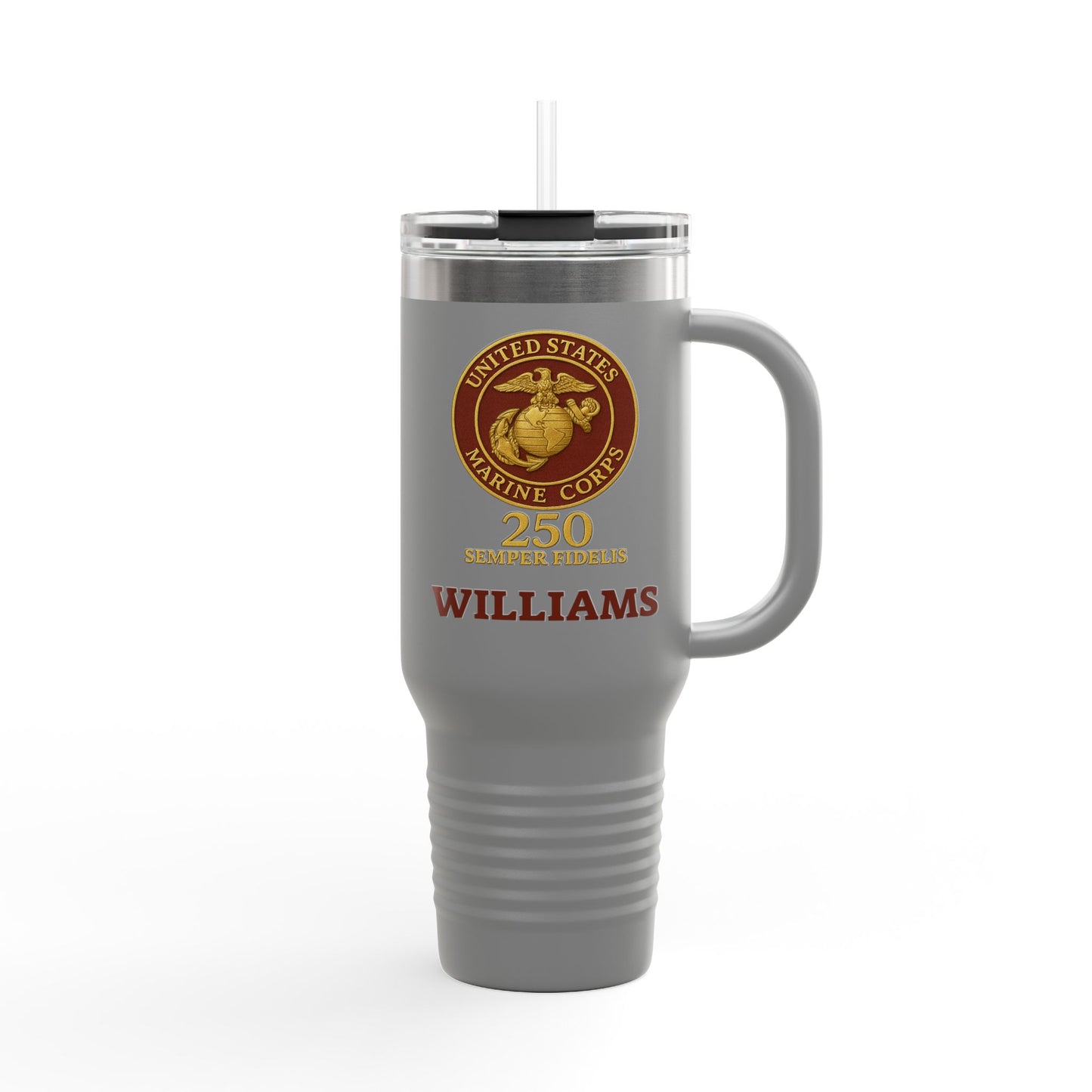 Customizable 40oz Insulated Travel Mug - United States Marine Corps Semper Fidelis Design (Emblem Has Deep Red Background)