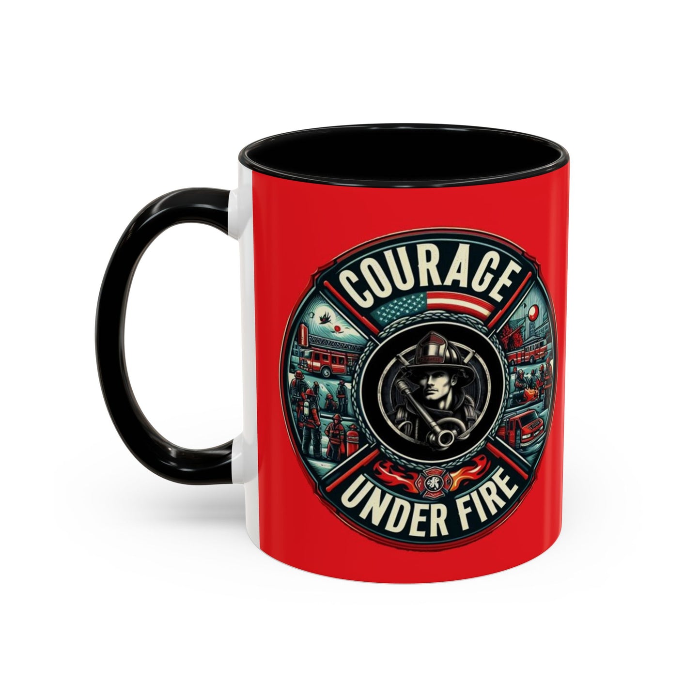 Courage Under Fire - Hook and Ladder 11oz Red Accent Coffee Mug