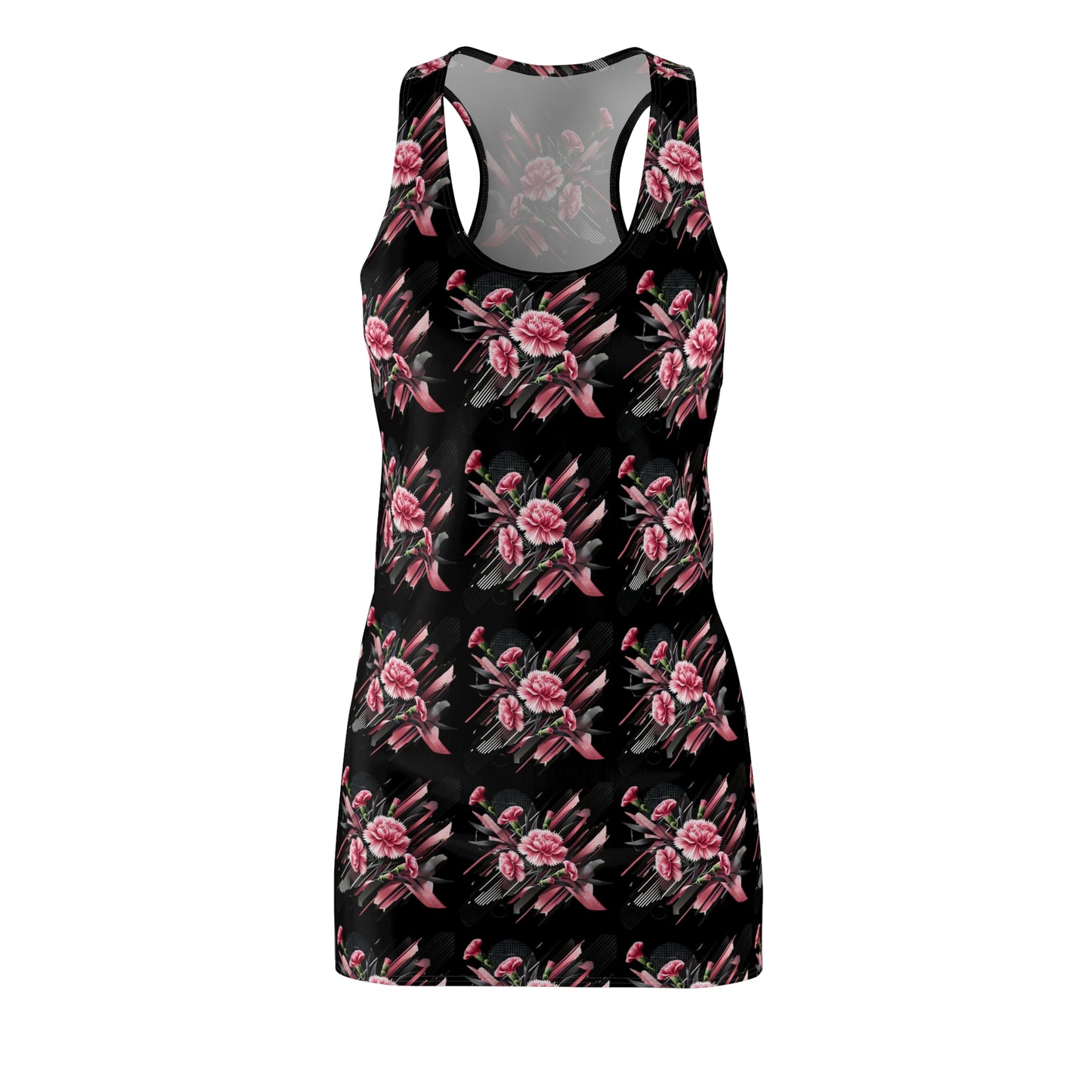 Pink Carnations On Black Racerback Dress