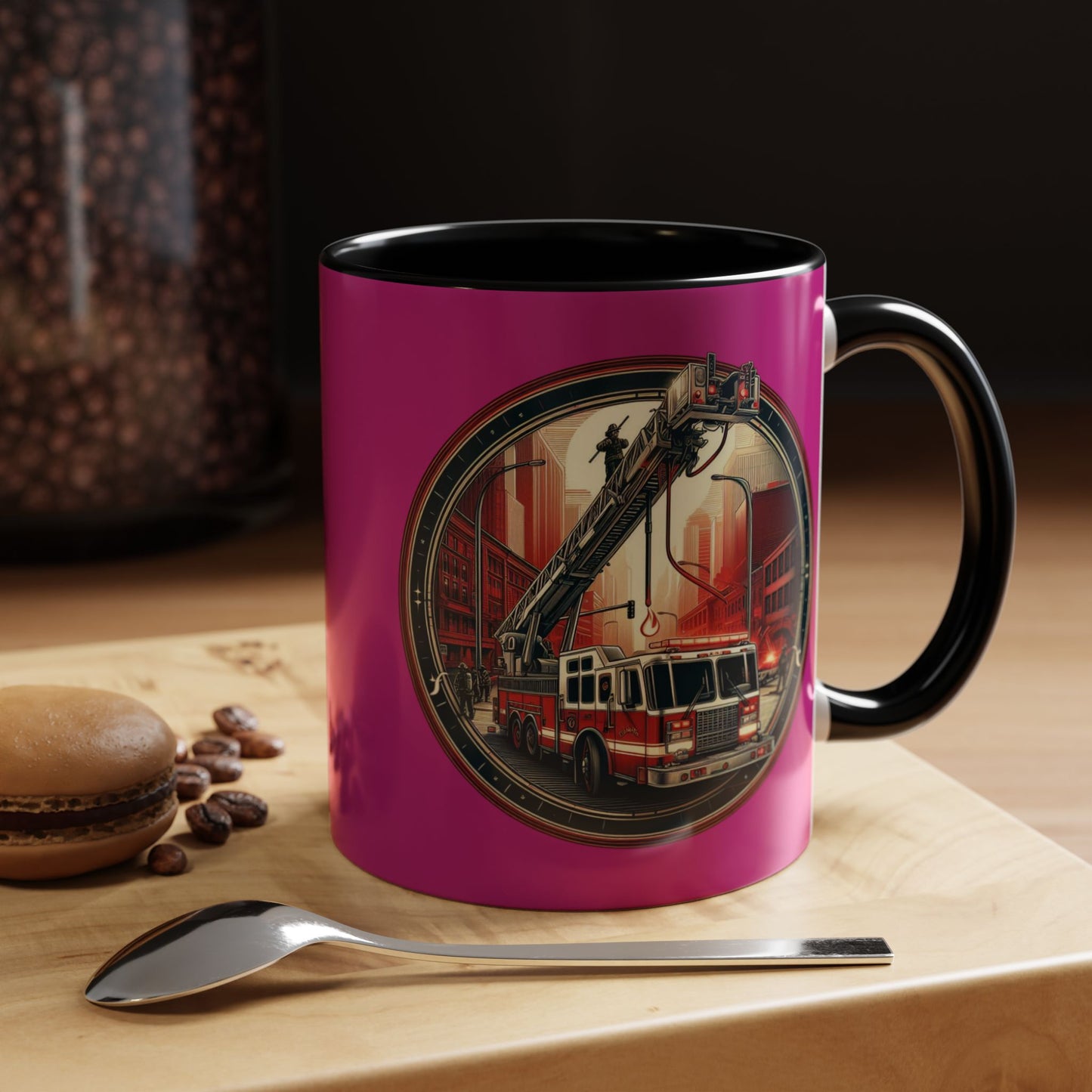 Courage Under Fire - Fire Chief - Hook and Ladder - Pink/White Accent Coffee Mug, 11oz