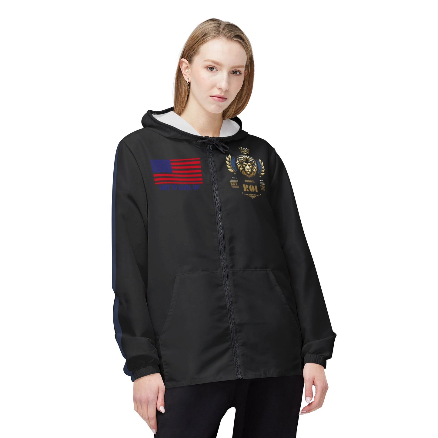 1000%ROI Windbreaker Jacket - Black - Level Up Flag