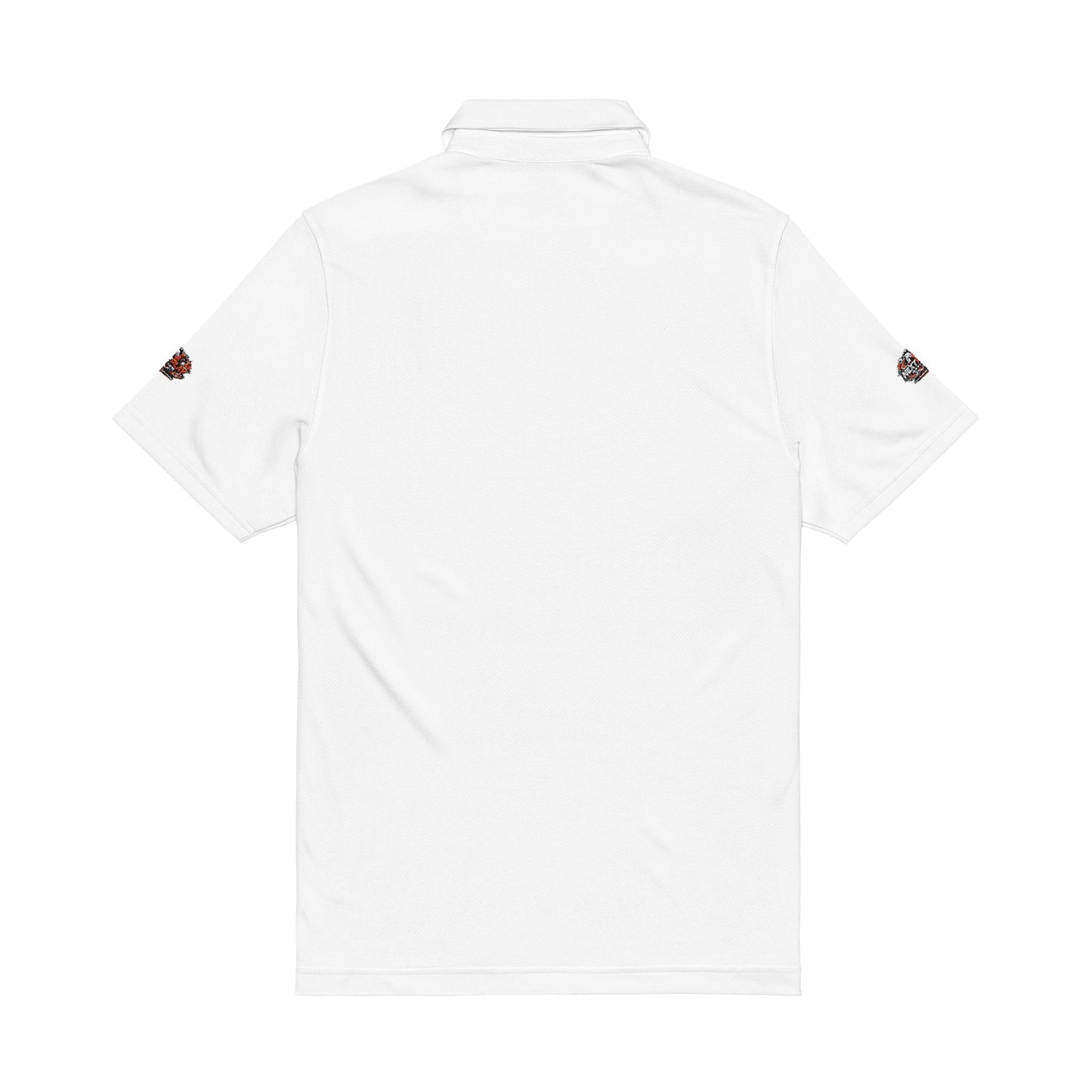 Embroidered White Polo Shirt with Red Black Bulldog Crest