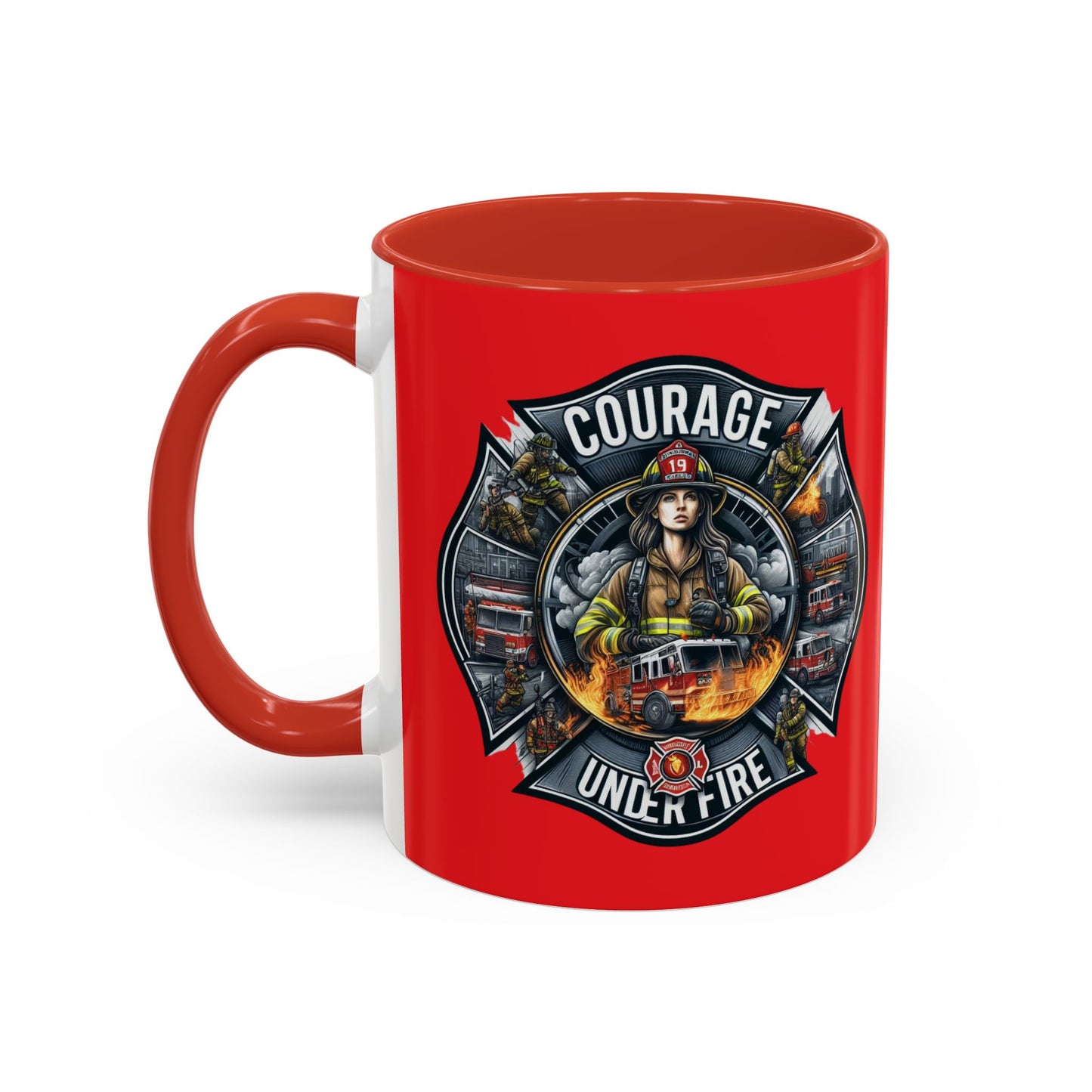 Courage Under Fire - Fire Chief - Hook and Ladder - 11oz Red, Pink, and Black Accents Coffee Mug
