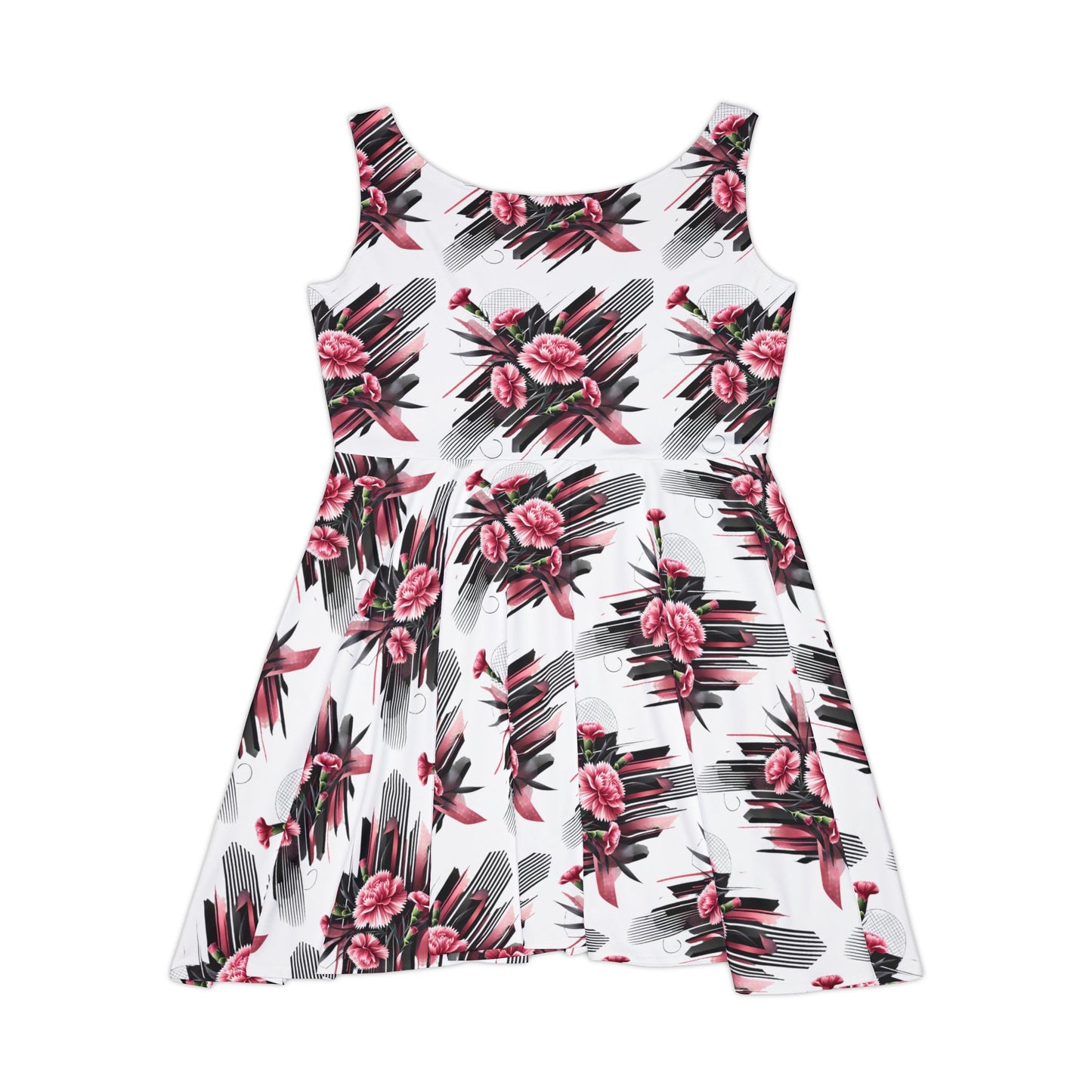 Pink Carnations On White Skater Dress