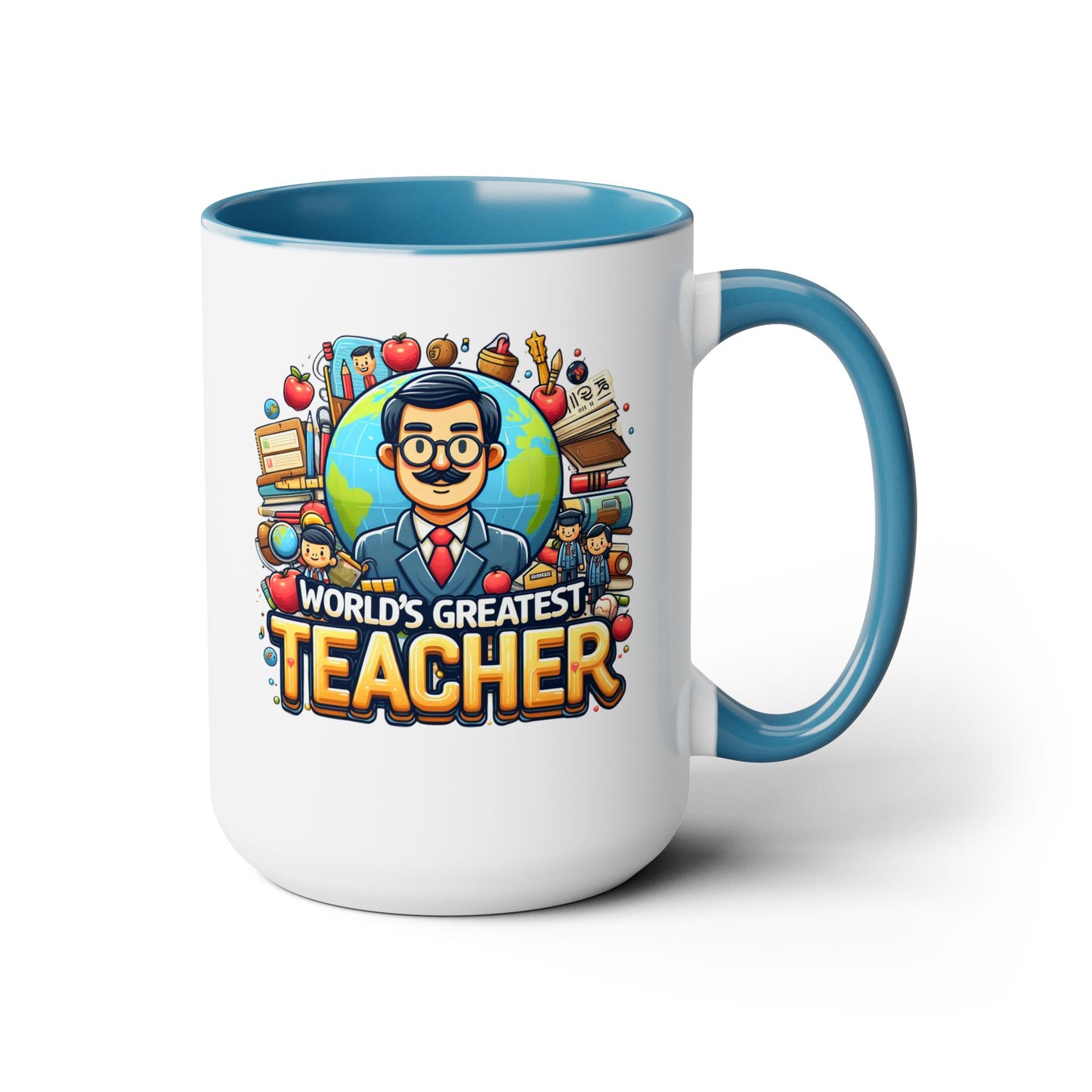 World's Greatest Teacher - Two-Tone Coffee Mugs, 15oz, (RightG1)