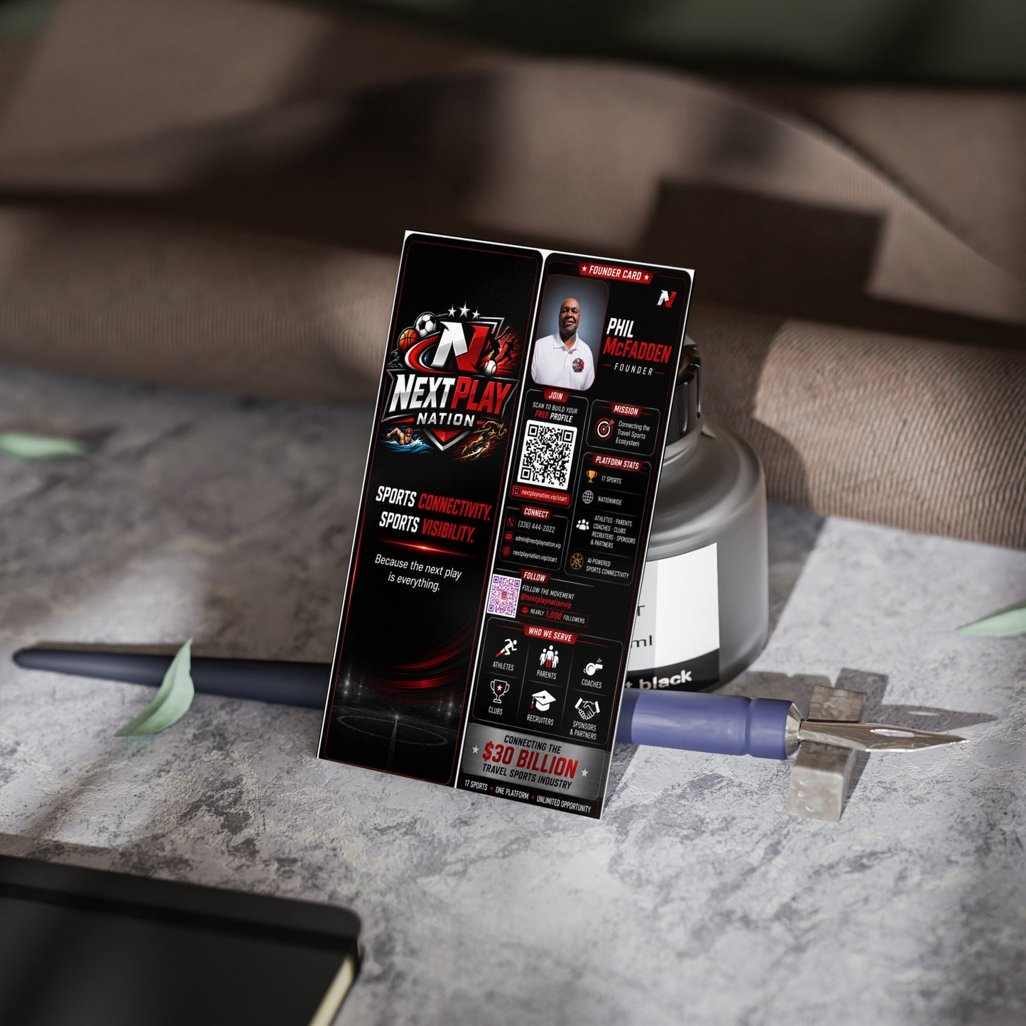 NextPlay Nation Logo Business Cards — Black Sports Branded Cards (Personalized)