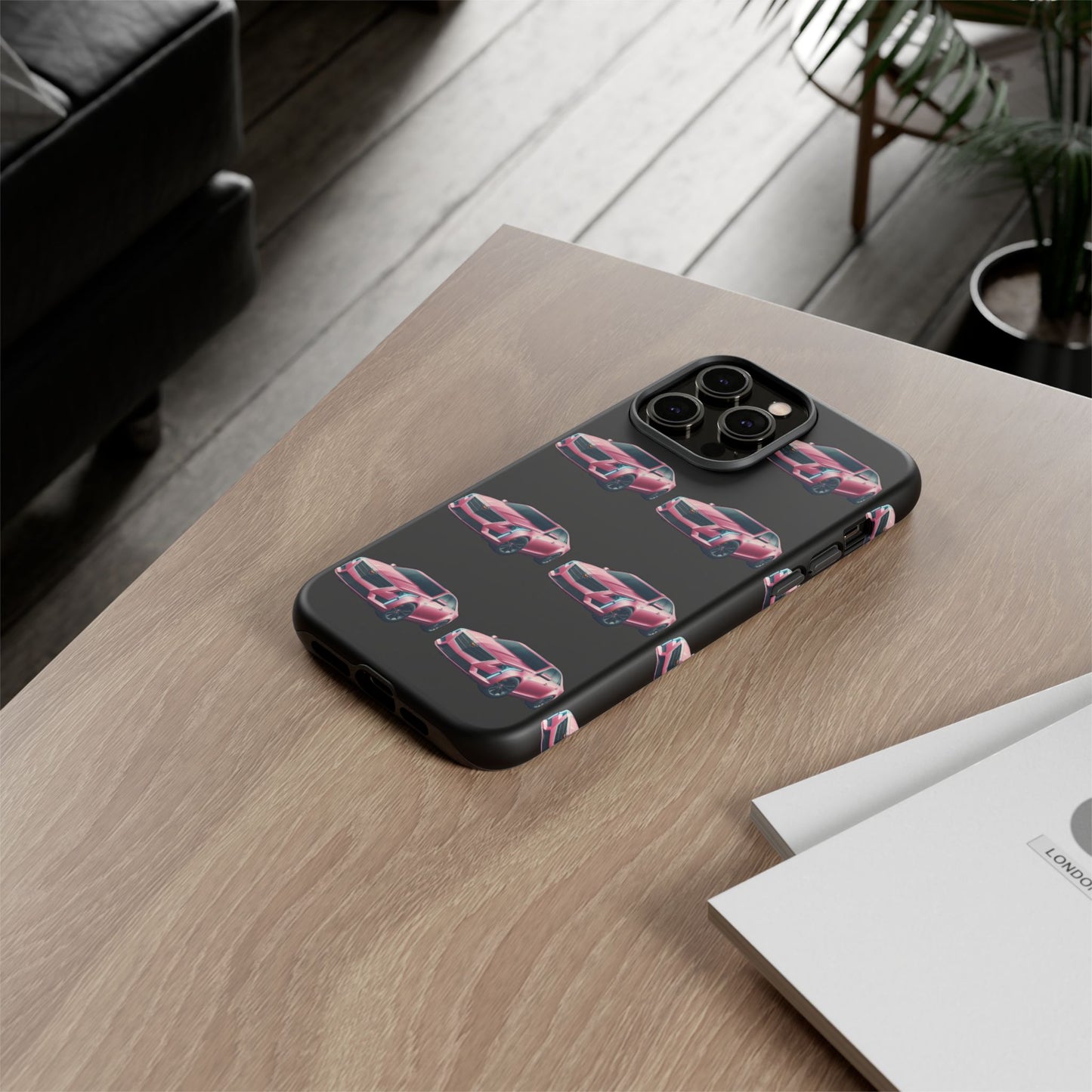 Pink Caddy On Black Phone Case