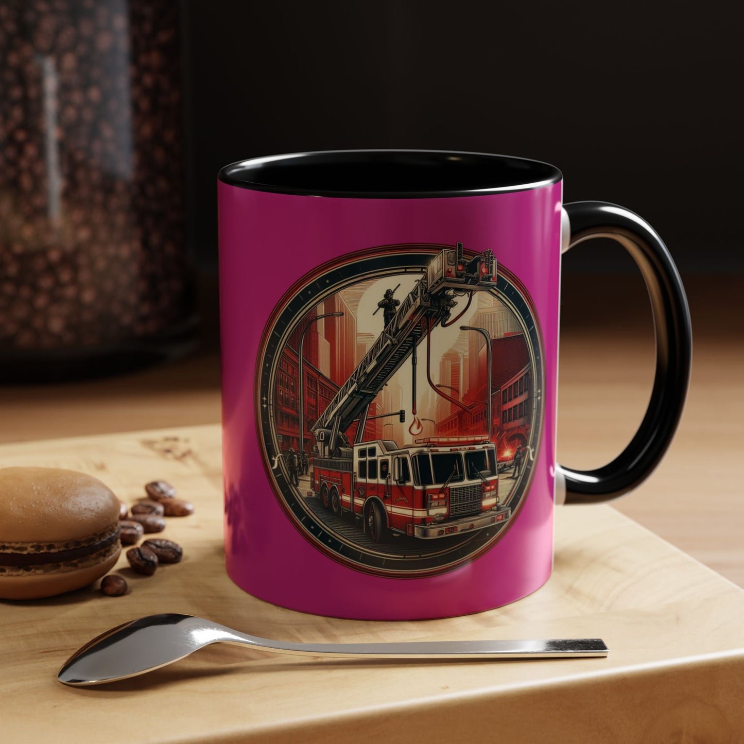 Courage Under Fire - Fire Chief - Hook and Ladder - Pink/White Accent Coffee Mug, 11oz