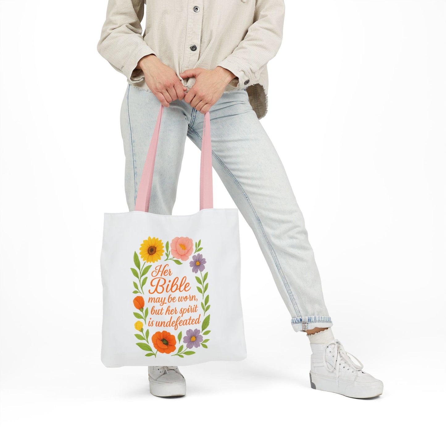 Inspirational Floral Canvas Tote Bag with 5-Color Straps
