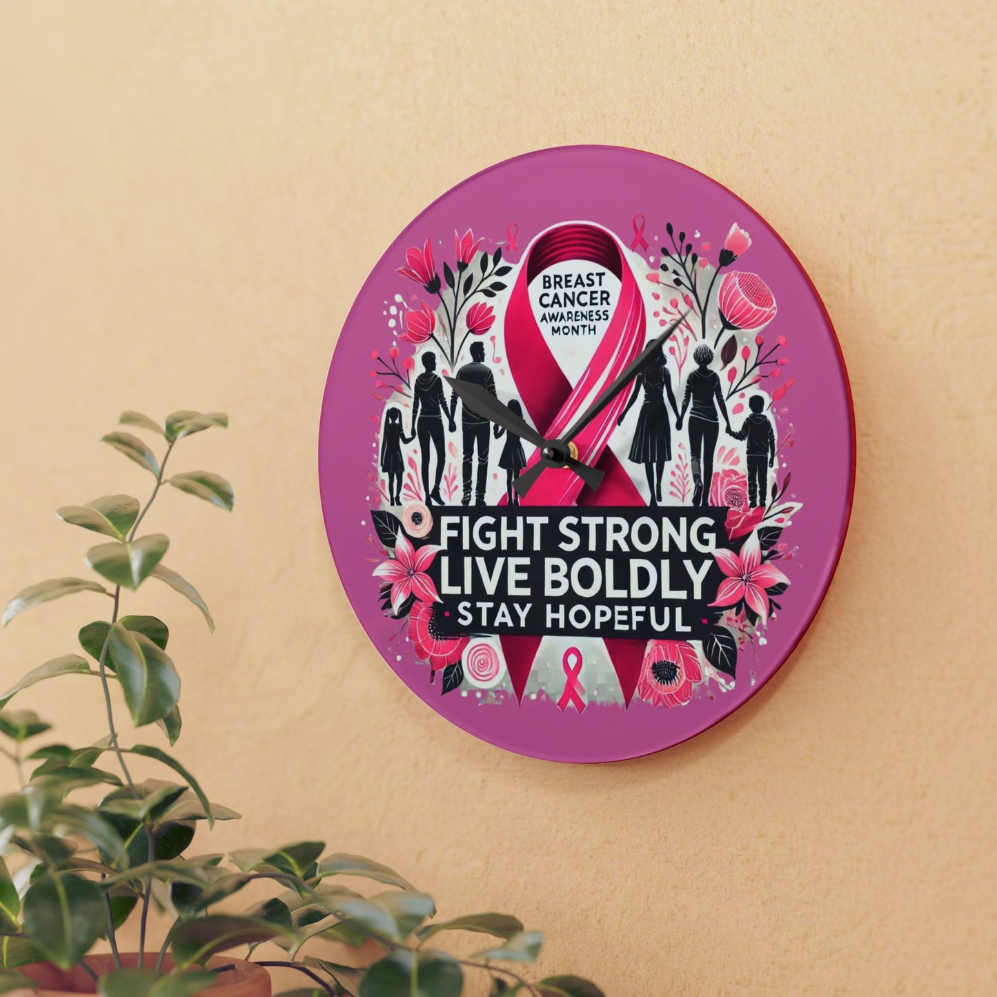 Breast Cancer Awareness Acrylic Wall Clock