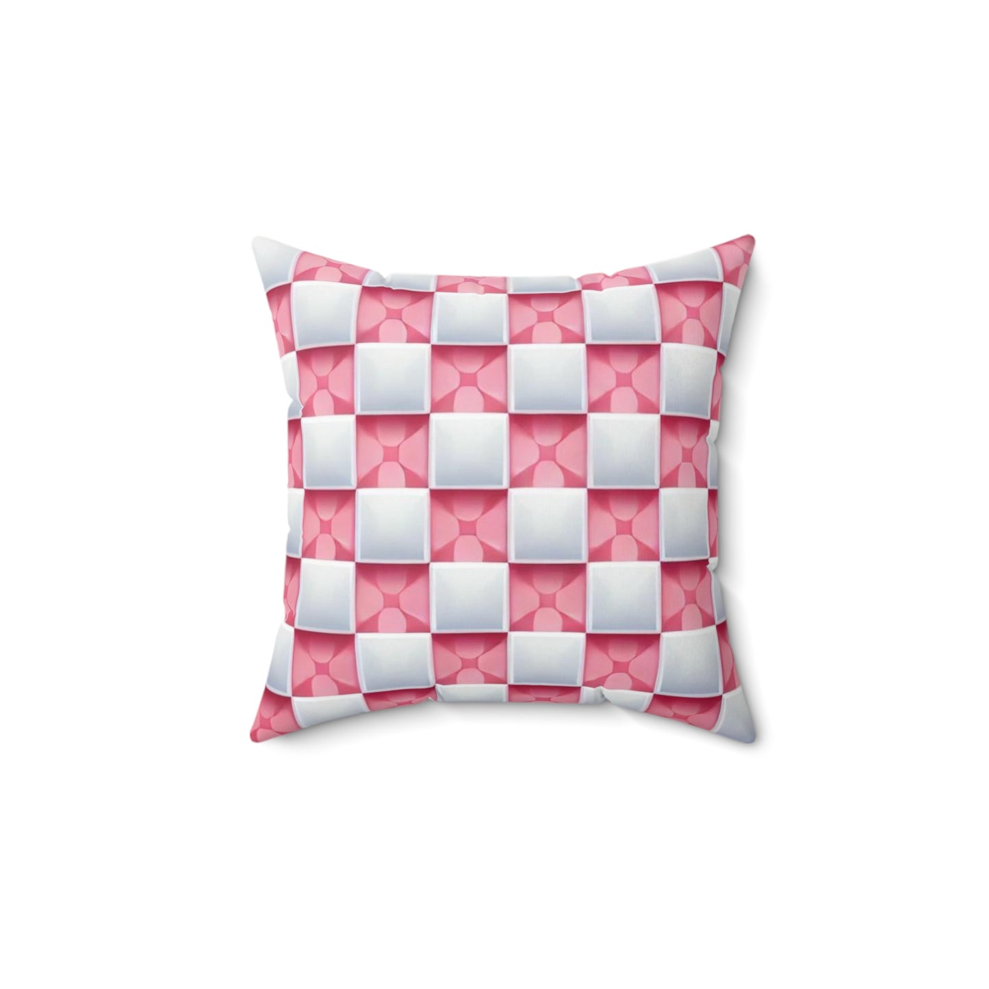 Rose Pink and White Spun Polyester Square Pillow