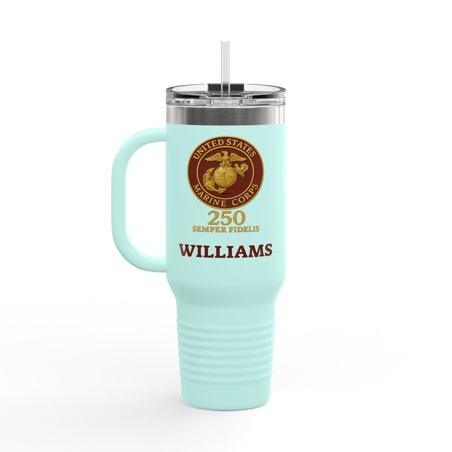 Customizable 40oz Insulated Travel Mug - United States Marine Corps Semper Fidelis Design (Emblem Has Deep Red Background)