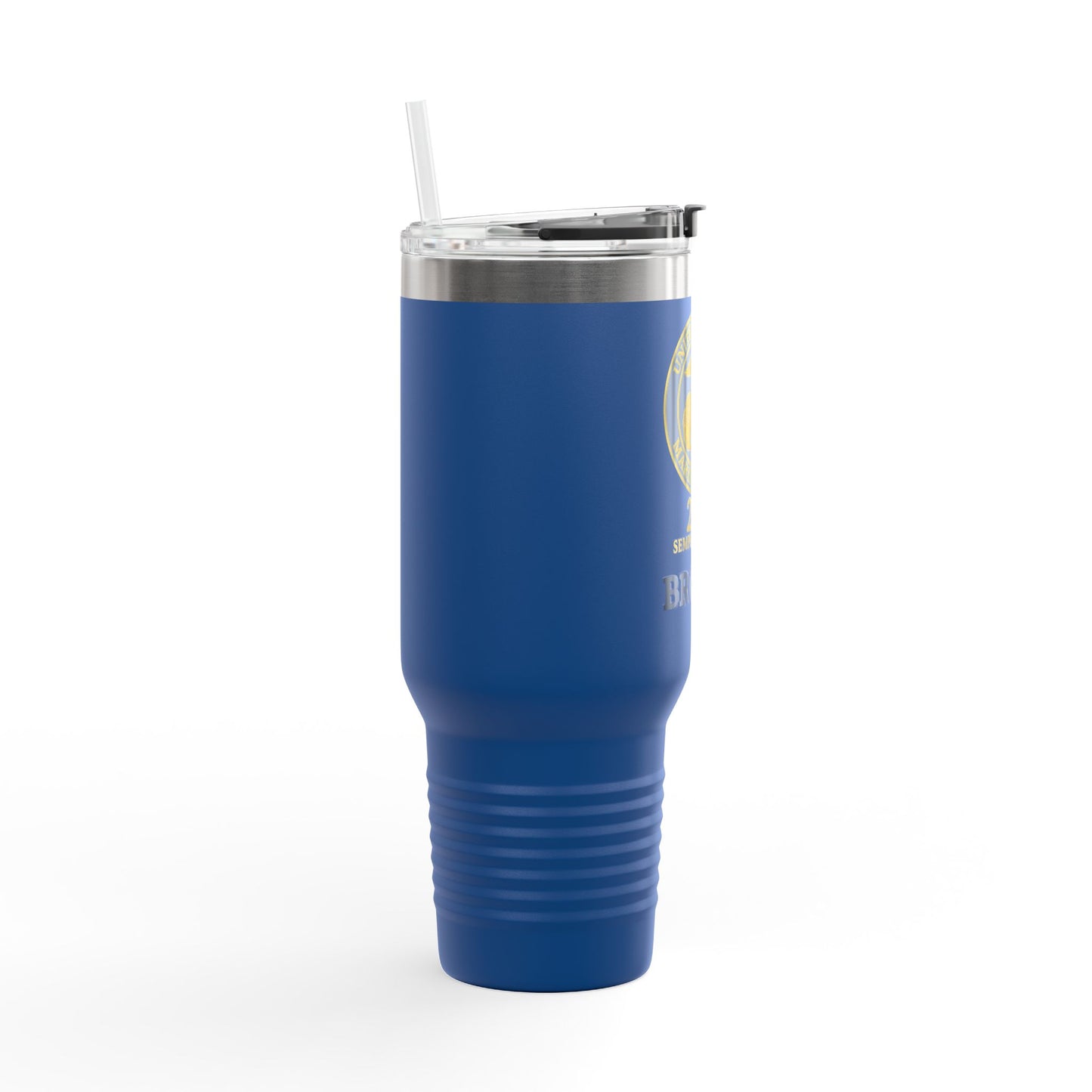 Customizable 40oz Insulated Travel Mug - United States Marine Corps Semper Fidelis Design (Emblem On Navy Blue Background)