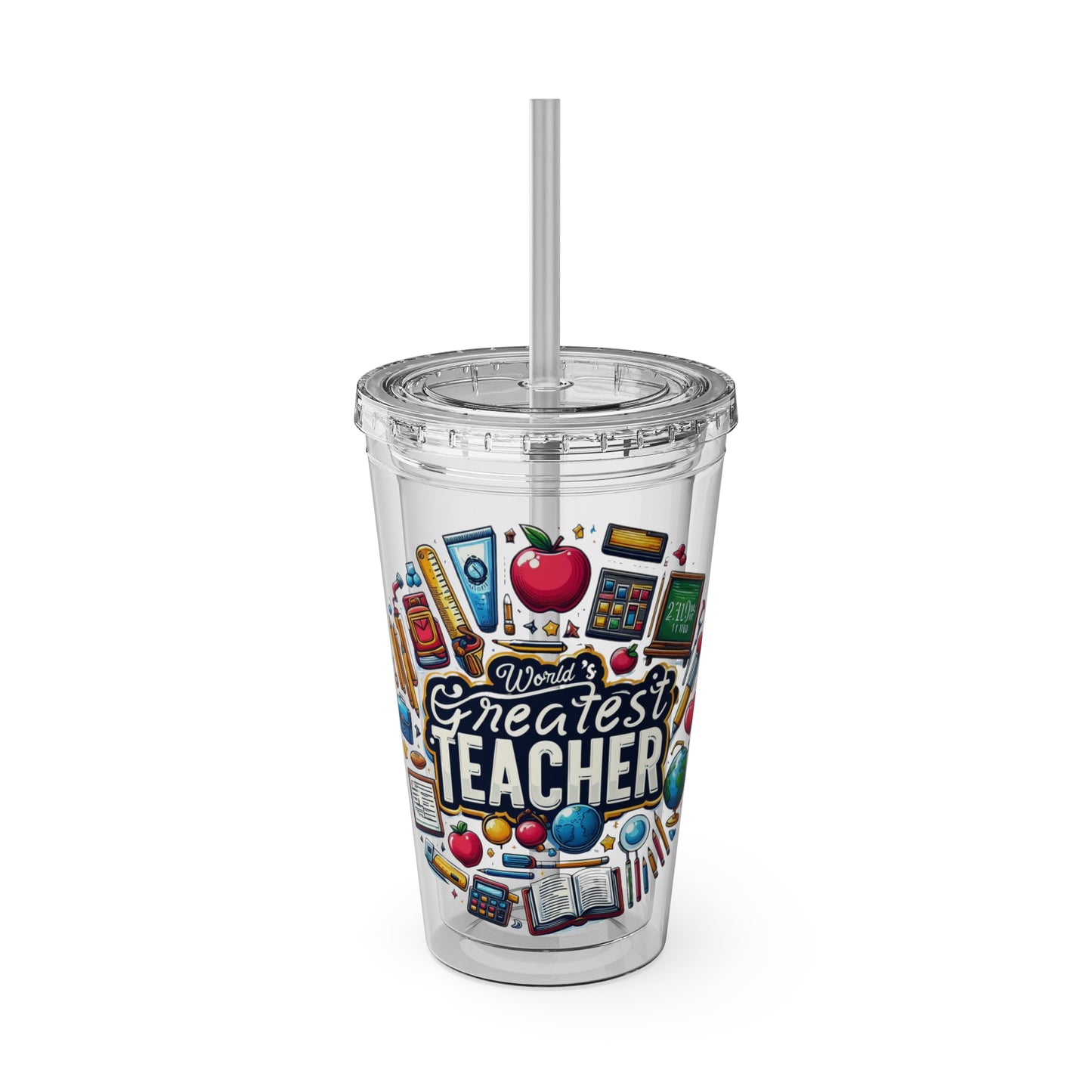 World's Greatest Teacher - Sunsplash Tumbler with Straw, 16oz (G2)