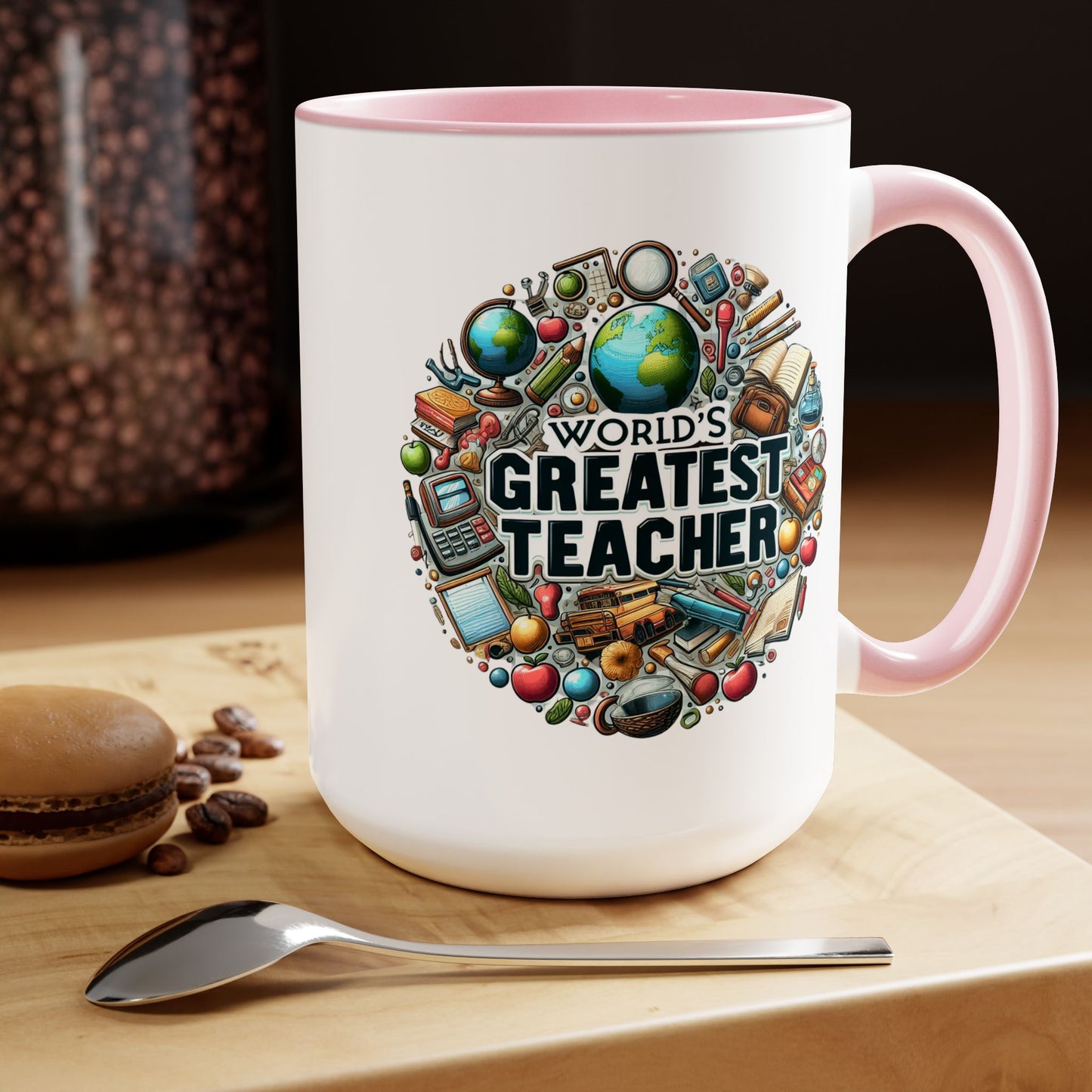 World's Greatest Teacher - Two-Tone Coffee Mugs, 15oz, (RightG3)