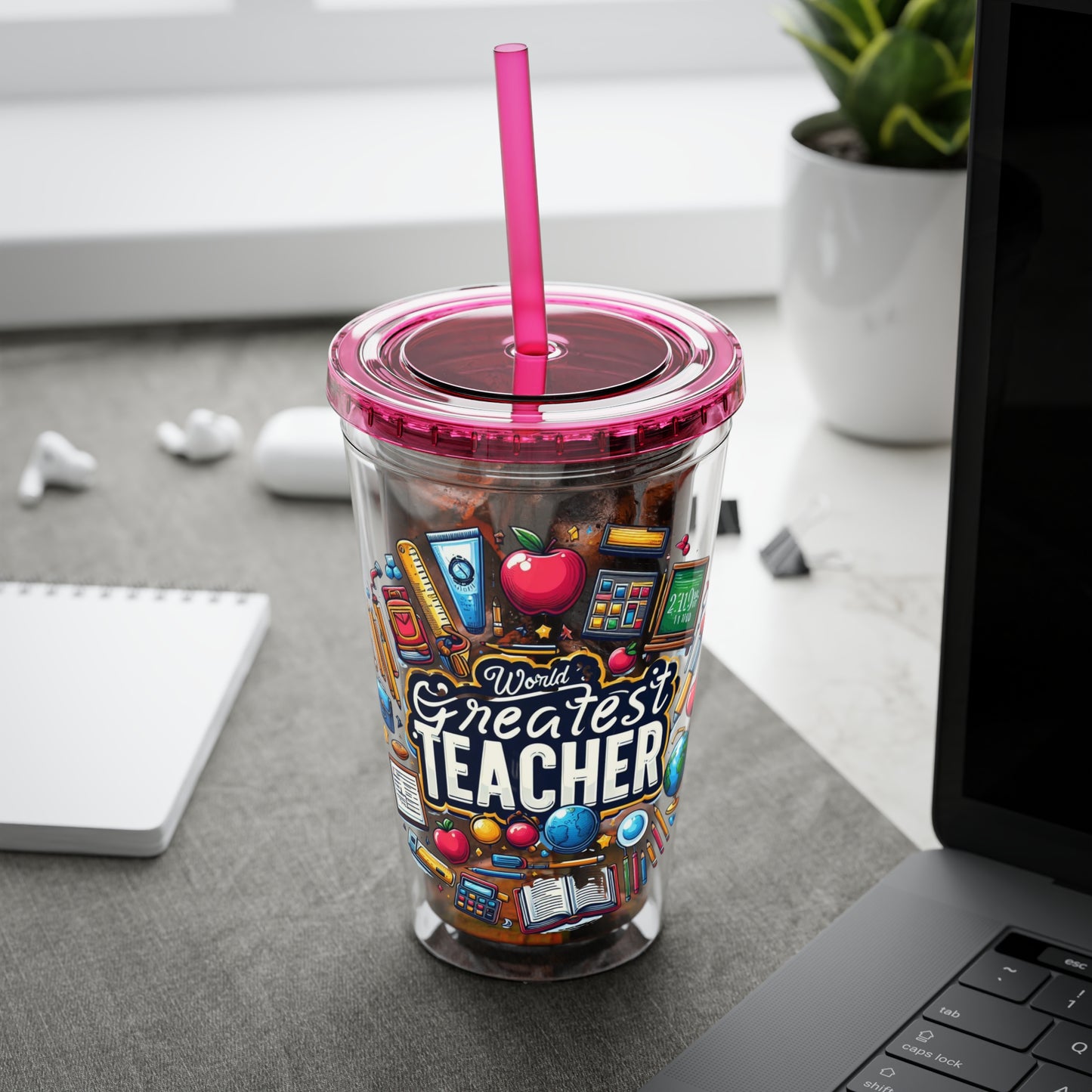 World's Greatest Teacher - Sunsplash Tumbler with Straw, 16oz (G2)