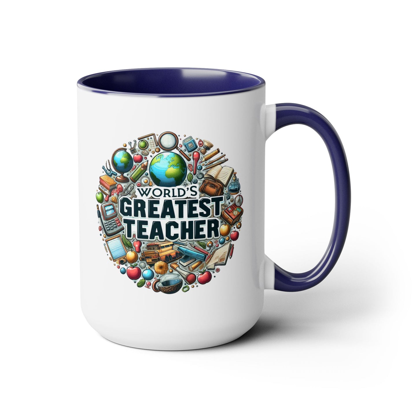 World's Greatest Teacher - Two-Tone Coffee Mugs, 15oz, (RightG3)