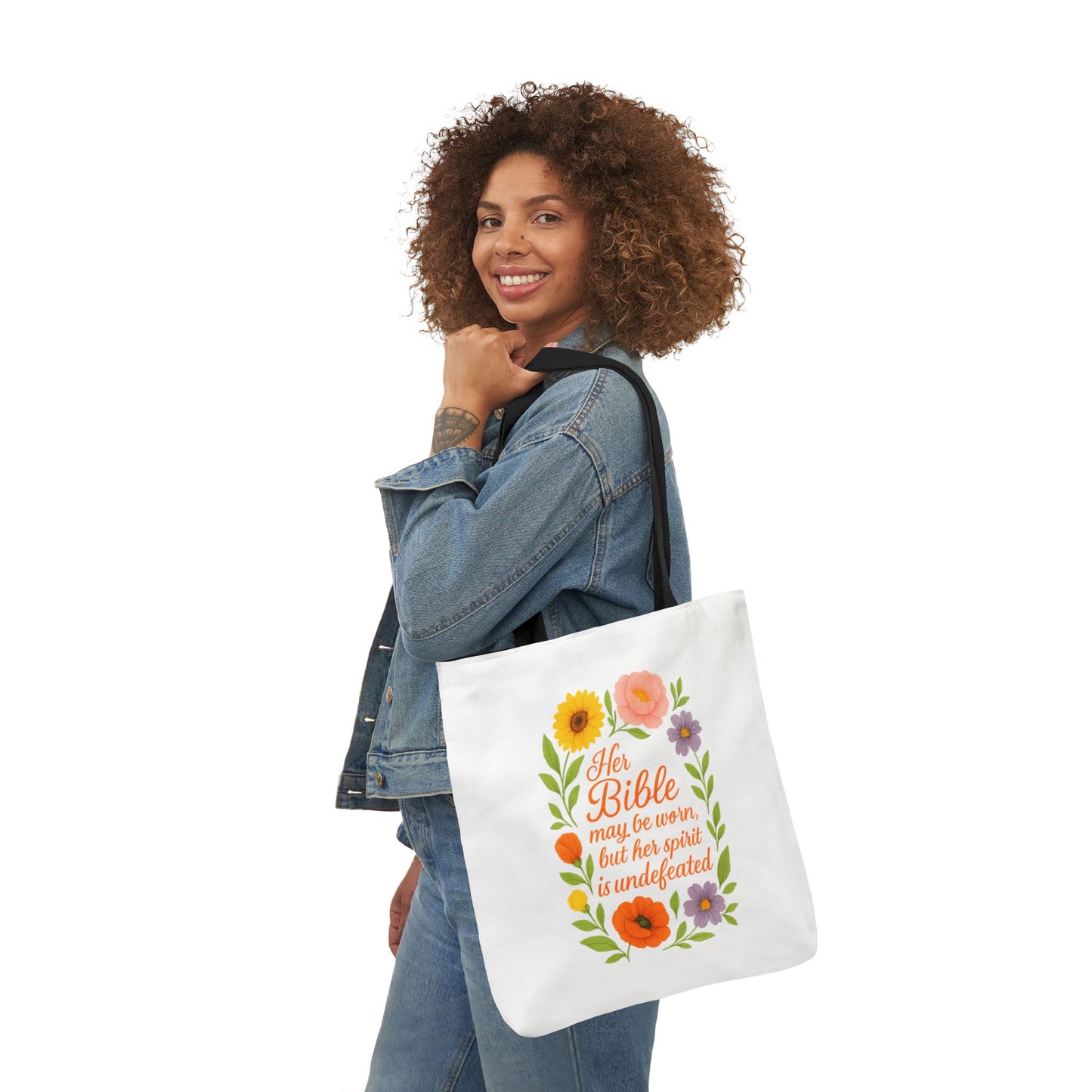 Inspirational Floral Canvas Tote Bag with 5-Color Straps