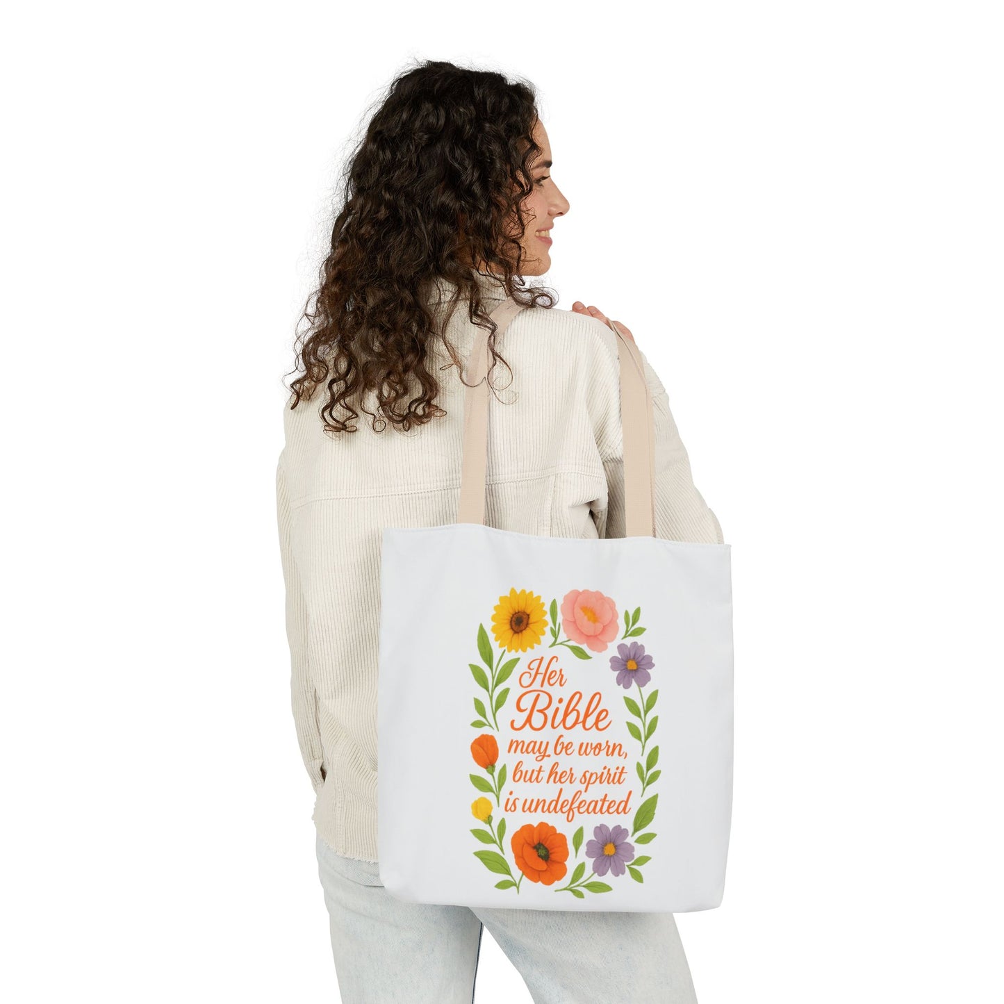 Inspirational Floral Canvas Tote Bag with 5-Color Straps