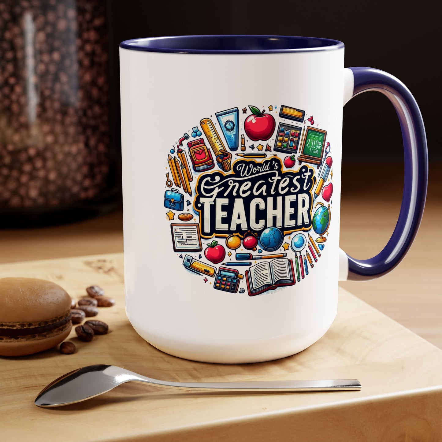 World's Greatest Teacher - Two-Tone Coffee Mugs, 15oz, (RightG2)