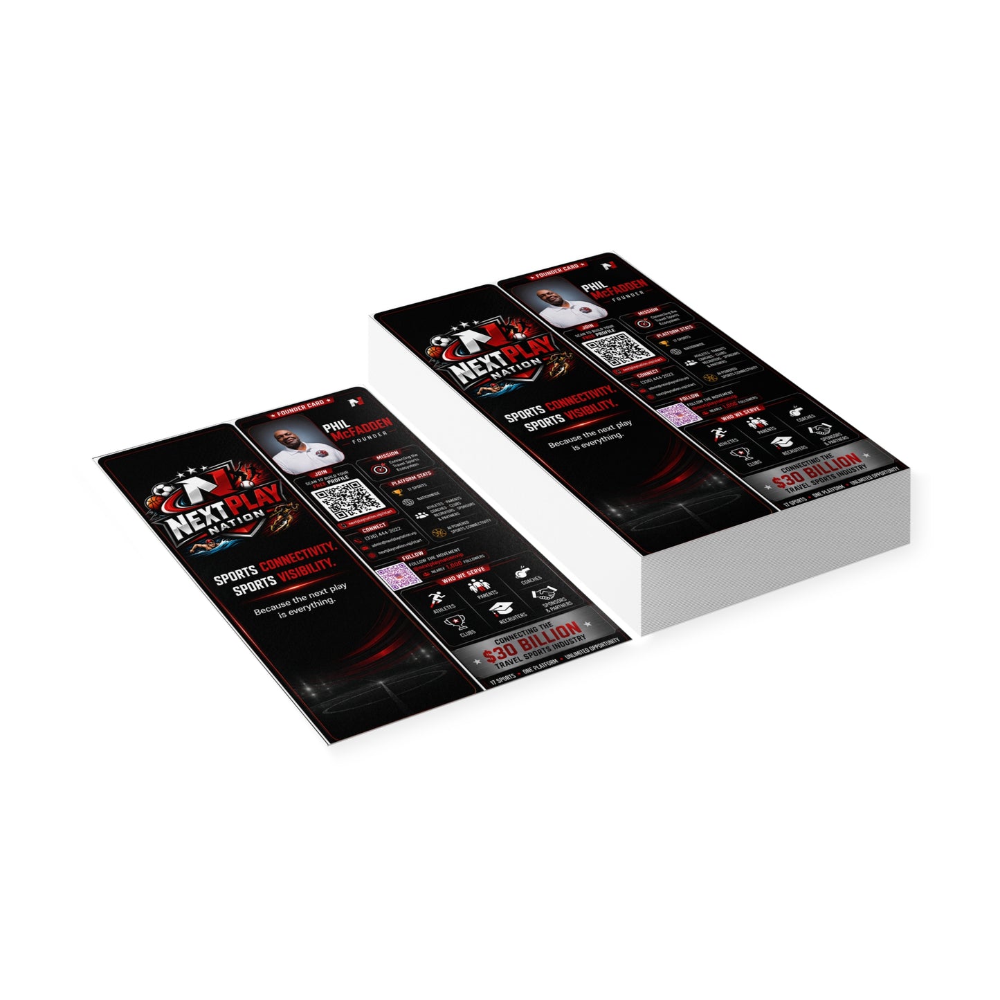 NextPlay Nation Logo Business Cards — Black Sports Branded Cards (Personalized)