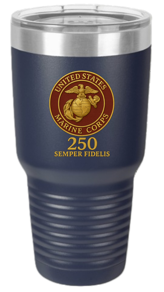 US Marine Corps 250th Anniversary 30oz, Navy Blue,  Insulated Tumbler – Semper Fidelis