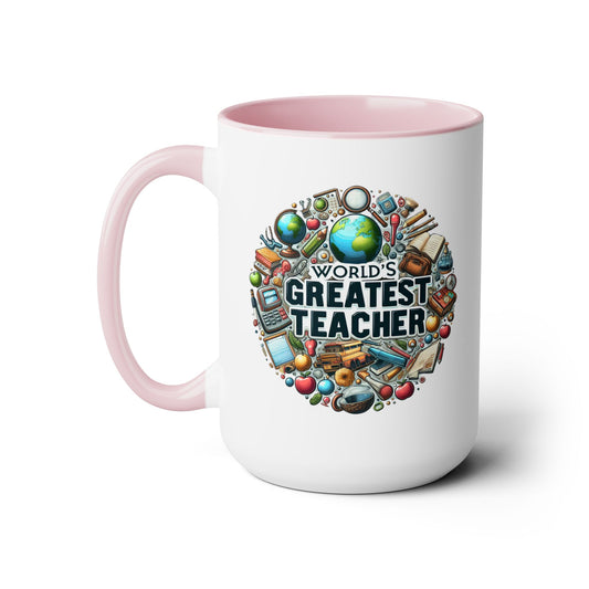 World's Greatest Teacher - Two-Tone Coffee Mugs, 15oz, (LeftG3)
