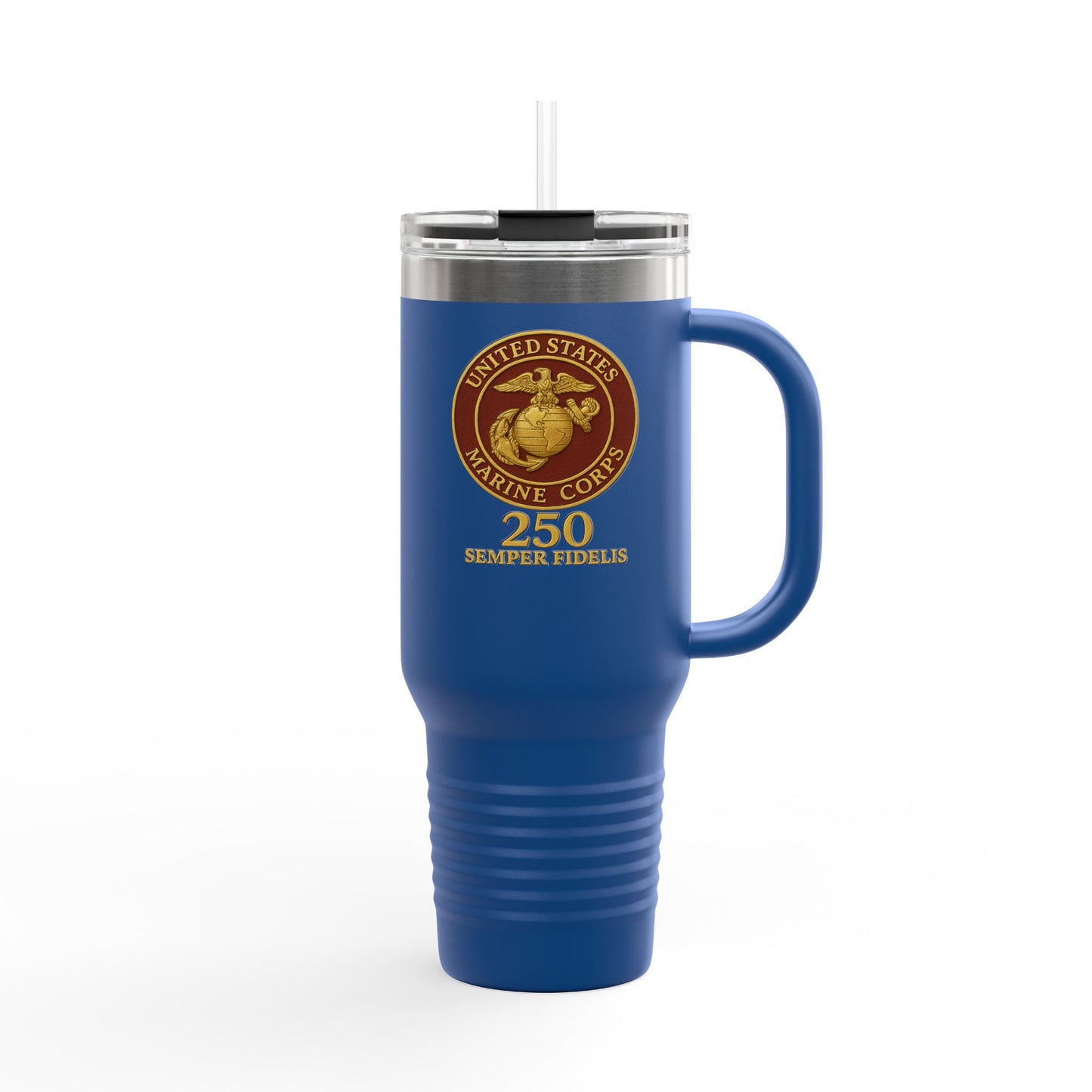 40oz Insulated Travel Mug - United States Marine Corps Semper Fidelis Design (Emblem Has Deep Red Background)