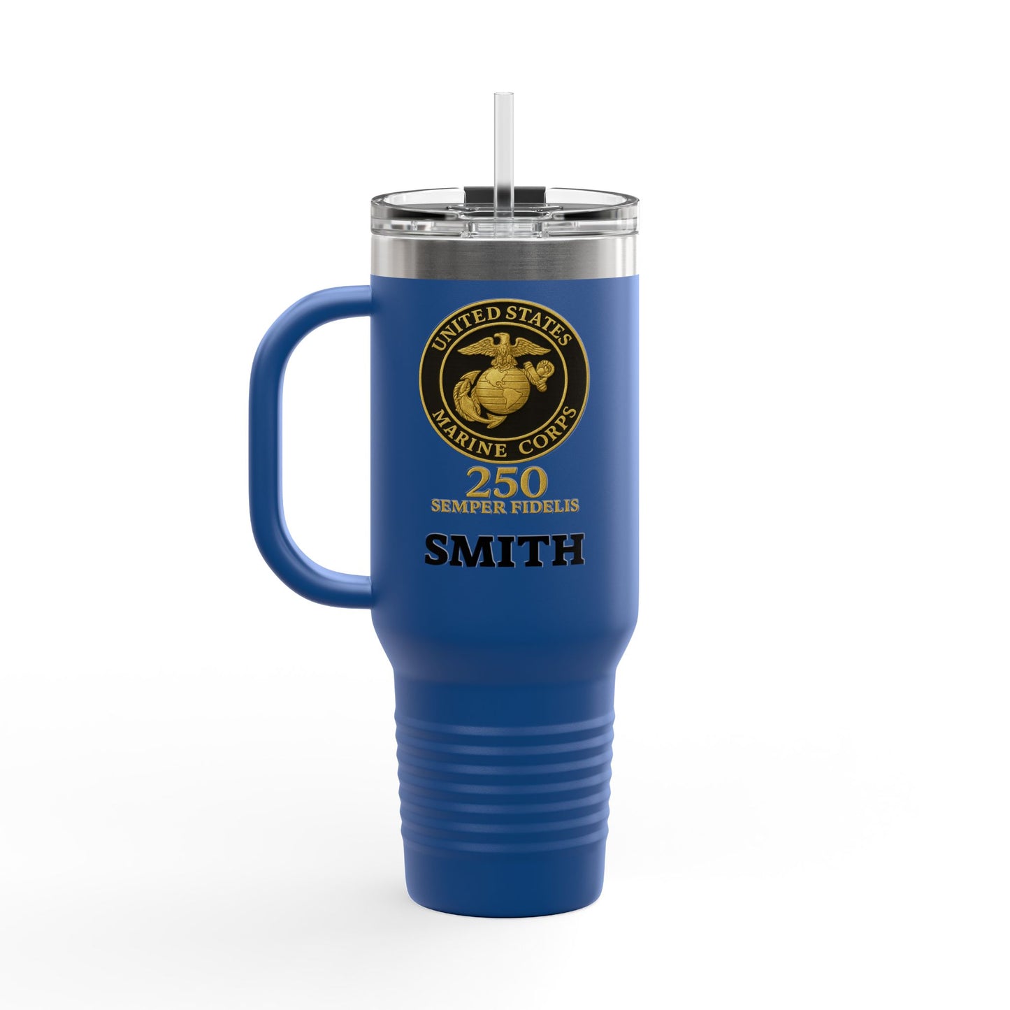 Customizable 40oz Insulated Travel Mug - United States Marine Corps Semper Fidelis Design (Emblem On Black Background)
