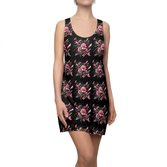 Pink Carnations On Black Racerback Dress