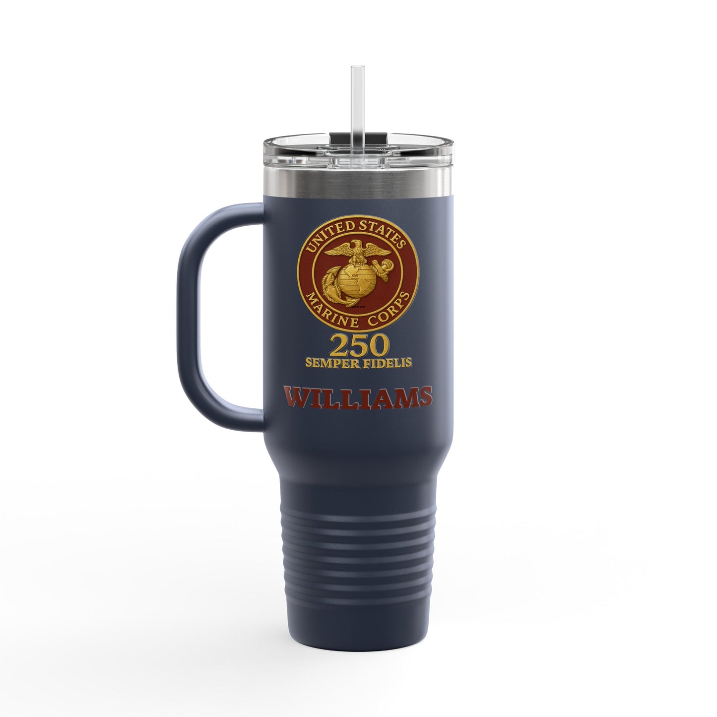 Customizable 40oz Insulated Travel Mug - United States Marine Corps Semper Fidelis Design (Emblem Has Deep Red Background)